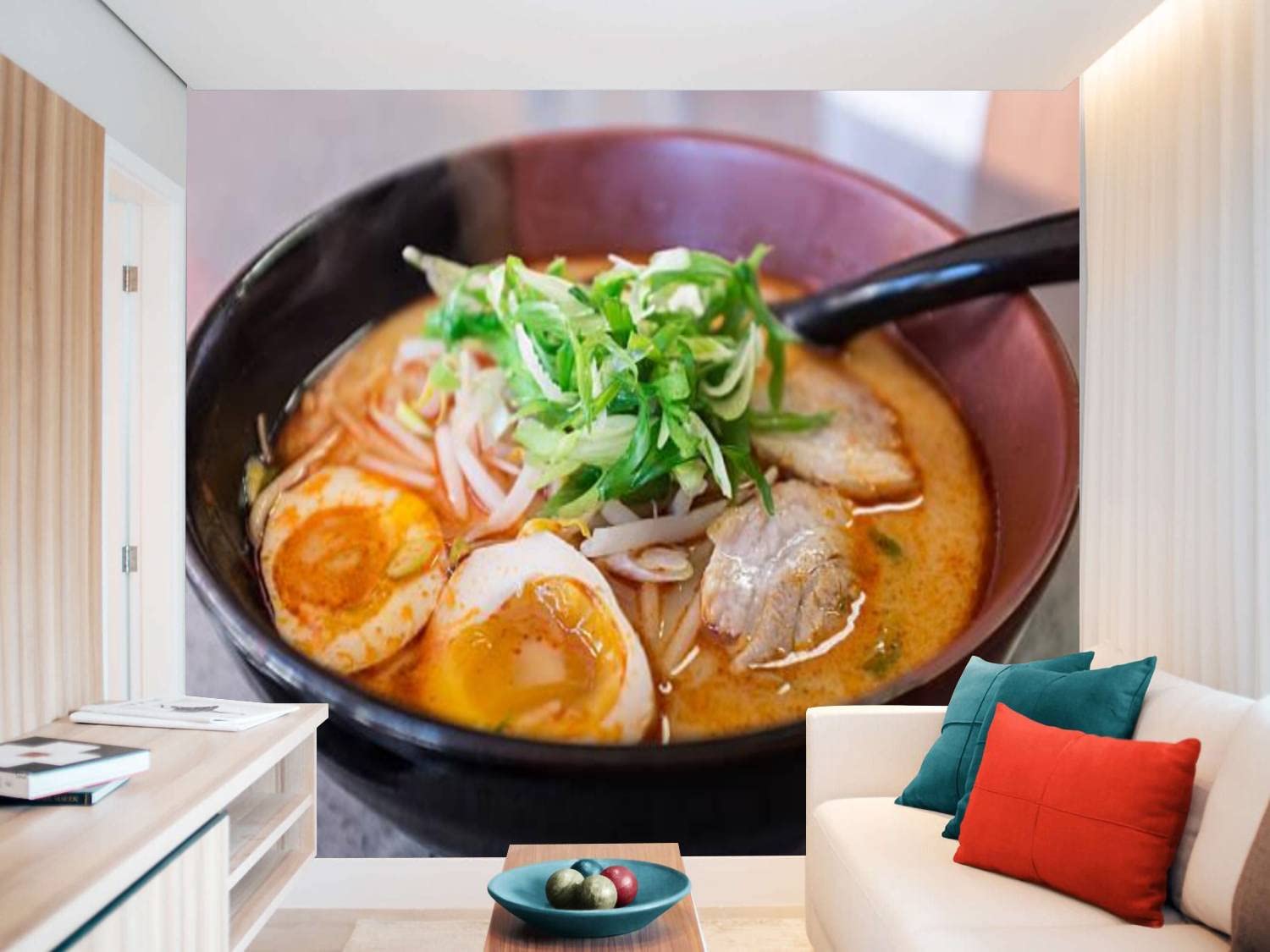 Japanese Ramen Noodle Soup PVC Wallpaper - Peel and Stick Removable Self-Adhesive Wall Mural for Living Room & Bedroom Decor - Perfect for Asian-Themed Home Interiors and Restaurant Wall Design