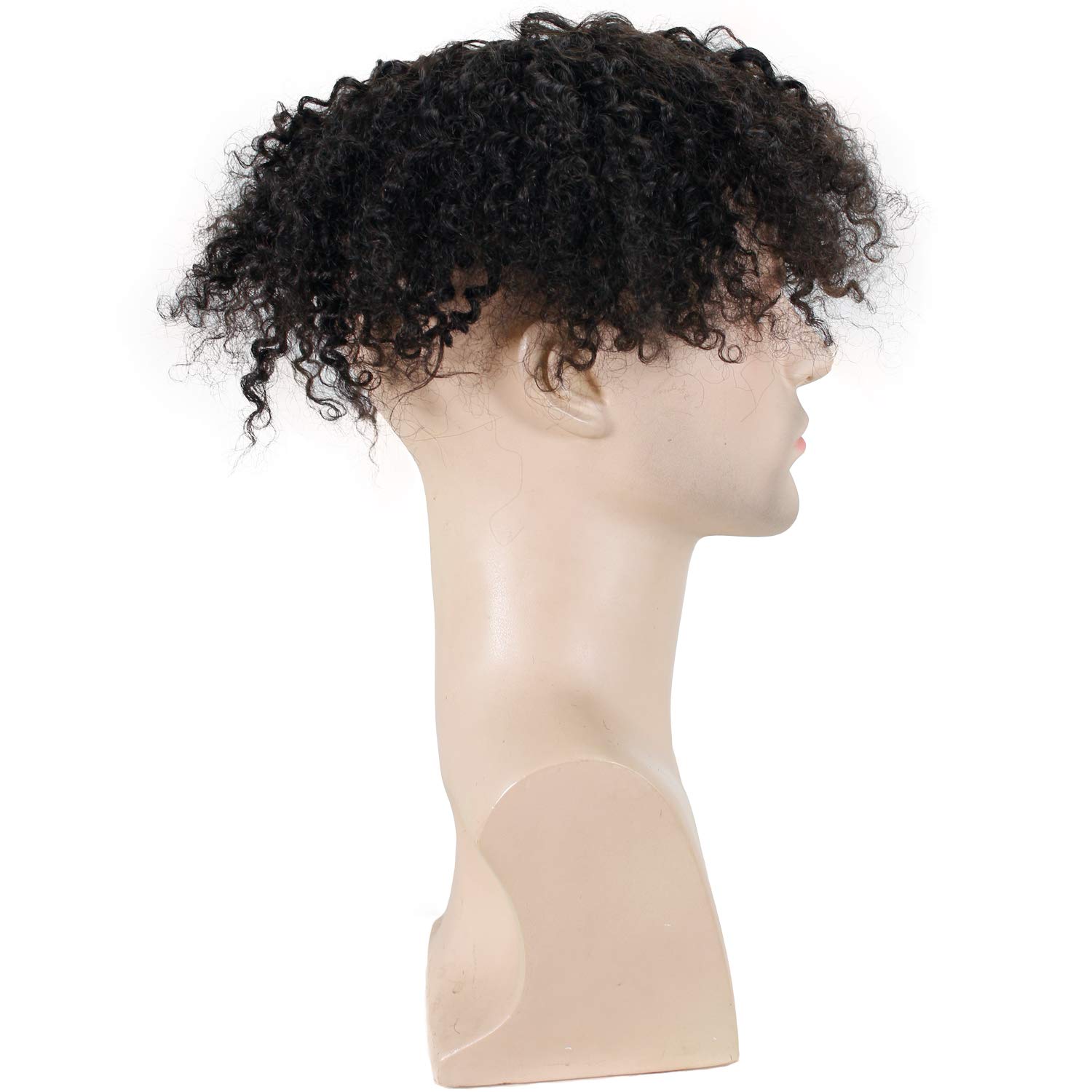 Premium European Human Hair Toupee for Men - Mono Lace with PU Perimeter Curly Wig Replacement System (Natural Black, 9