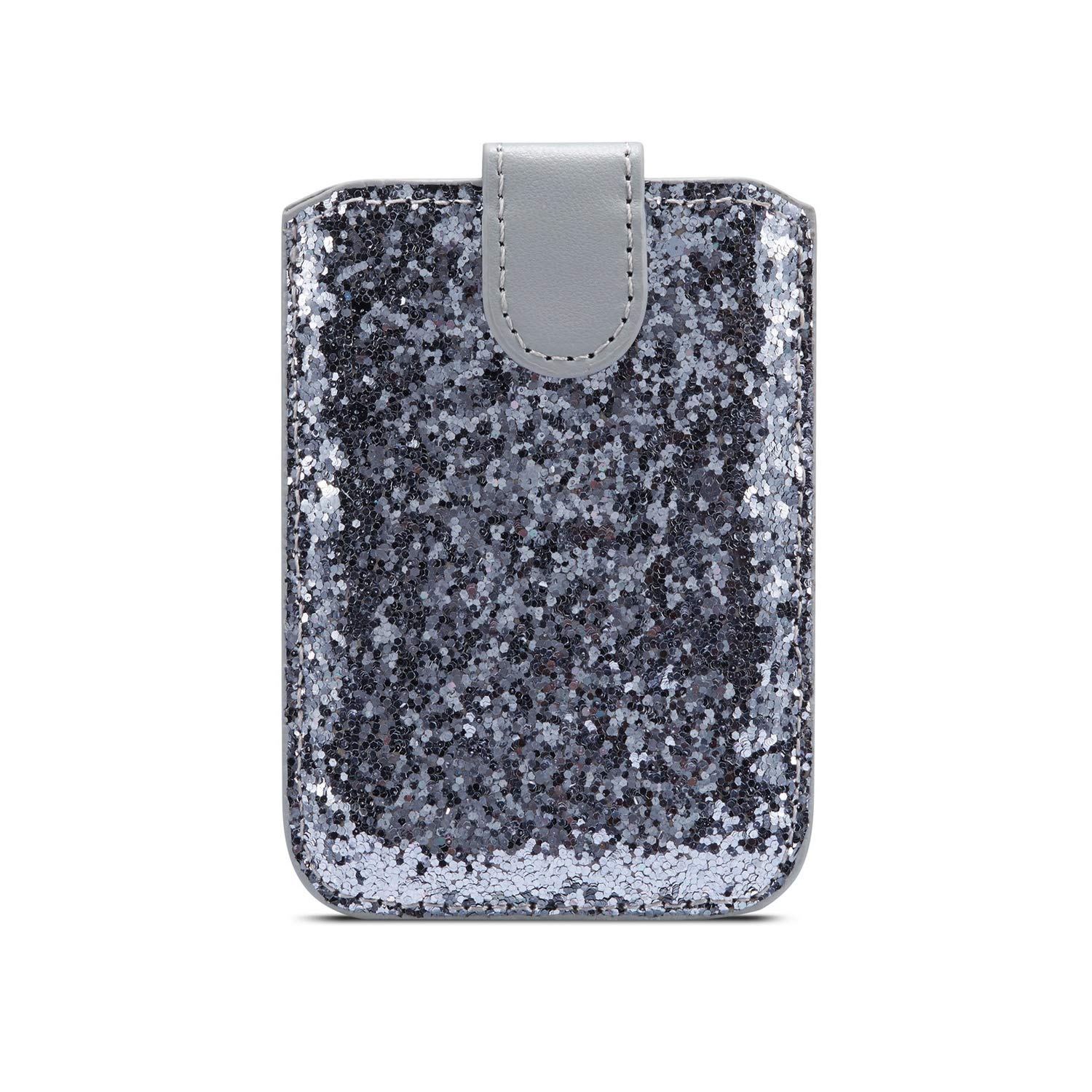 Glitter Silver RFID Blocking Stretchable Phone Card Holder - Adhesive Wallet for iPhone 16/15, Galaxy S24 Ultra/Note 20, A55/A74 - Stick-on Credit Card & ID Pouch (Perfect for Shopping, Travel & Hands-Free Convenience)