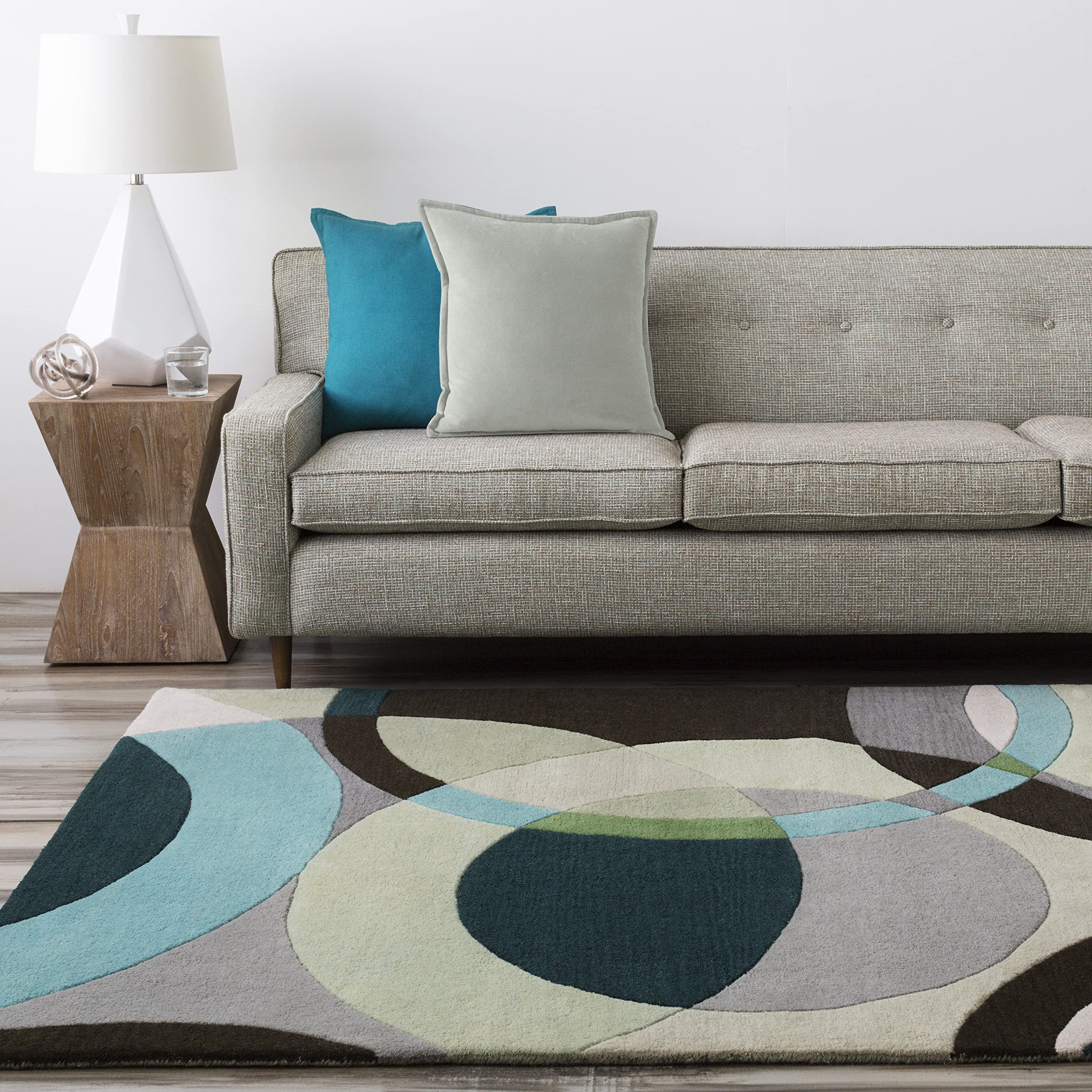 Mark&Day 10x10 Wool Area Rug - Modern Dark Green Square Carpet for Living Room, Bedroom, Kitchen | Soft Green Grey Blue Design | 9'9