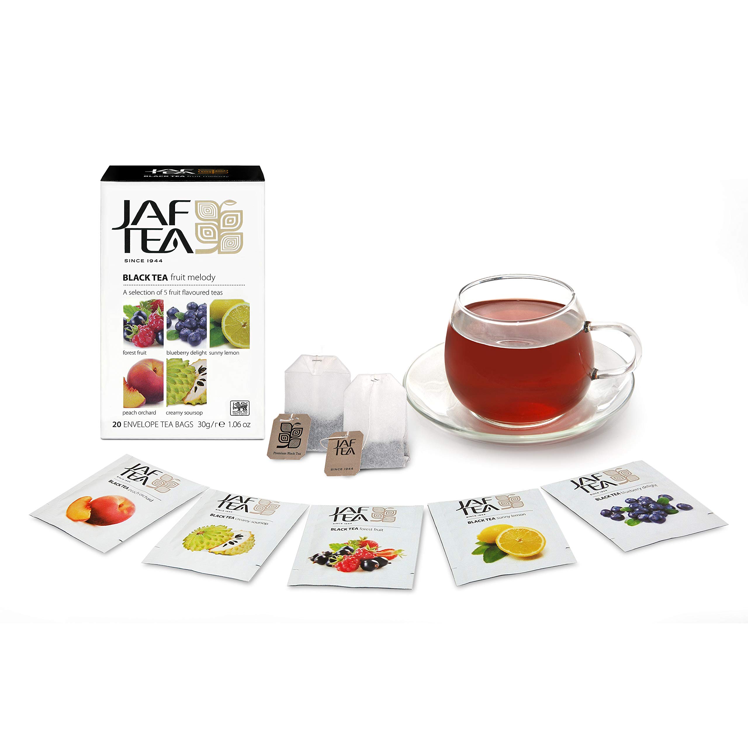 JAF TEA - Premium Black Tea Fruit Melody Blend | 5 Natural Fruit Flavors | 6 Boxes (120 Tea Bags) | Hot or Iced Tea | Perfect for Afternoon Tea, Office Break & Relaxation