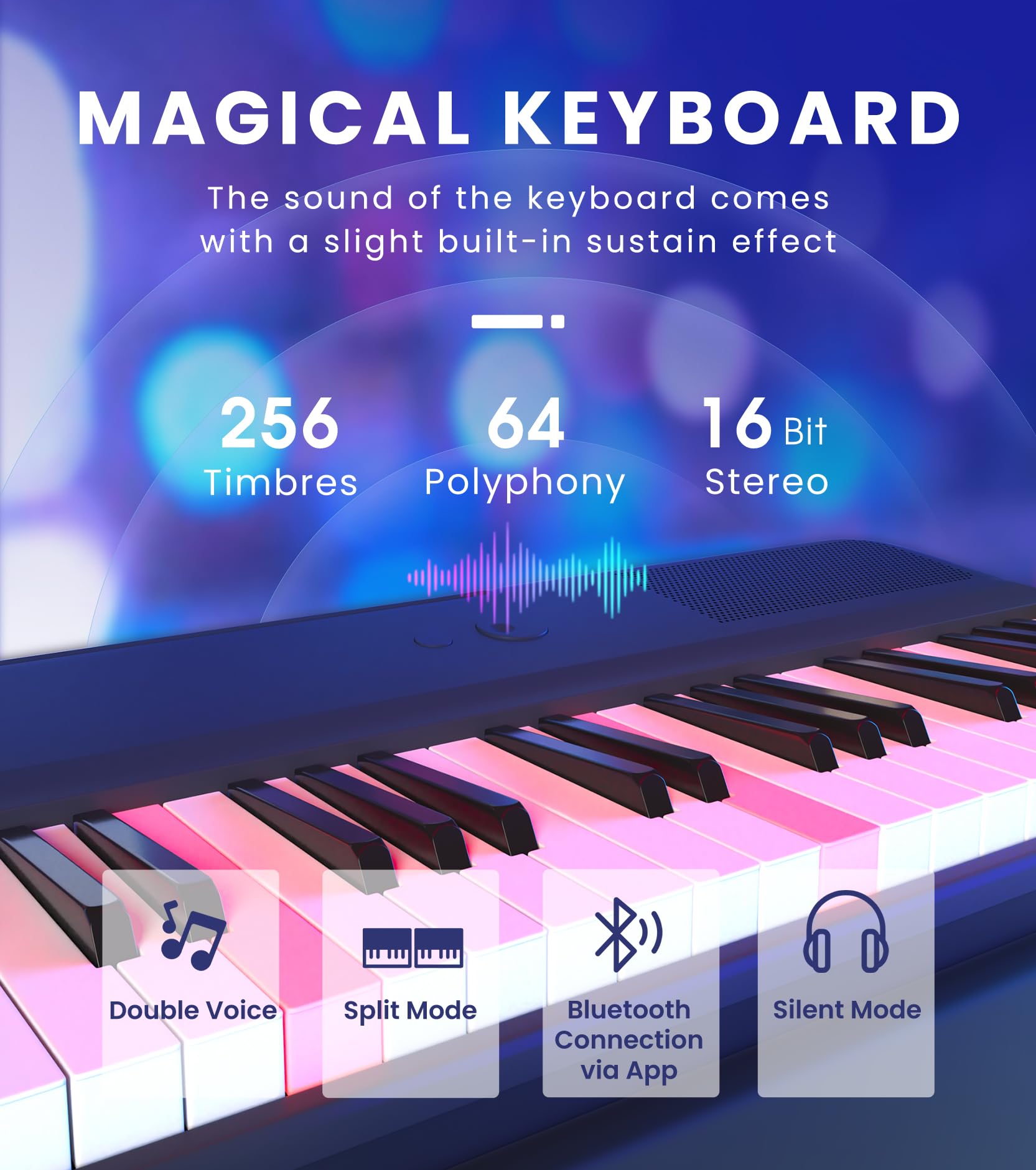 The ONE Smart Keyboard COLOR 61-Key Lighted Digital Piano with 256 Tones & 64 Polyphony - Beginner Piano Keyboard with Built-in LED Lights, Free Apps & Stand (Pink) - Perfect for Home Learning, Music Practice & Gift Giving