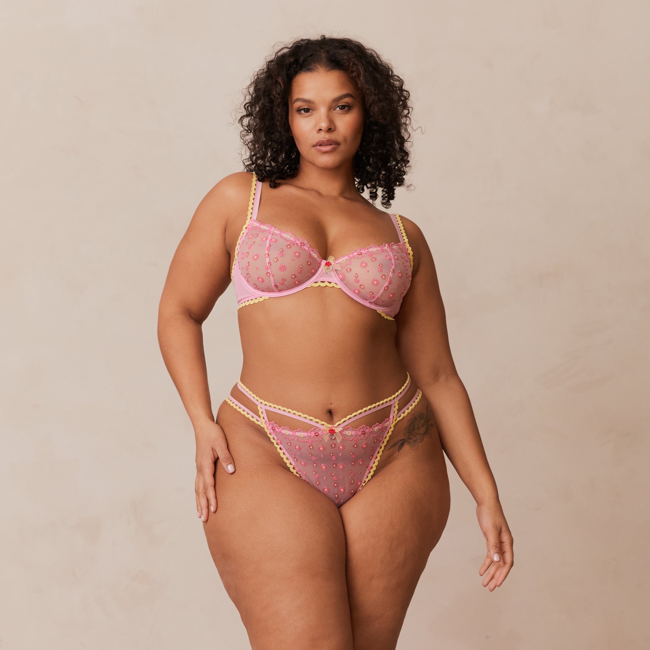 Daisy Embroidered Balcony Bra - Pink Lace Underwire Push Up Bra for Women | Perfect for Date Night, Bridal Lingerie & Everyday Comfort
