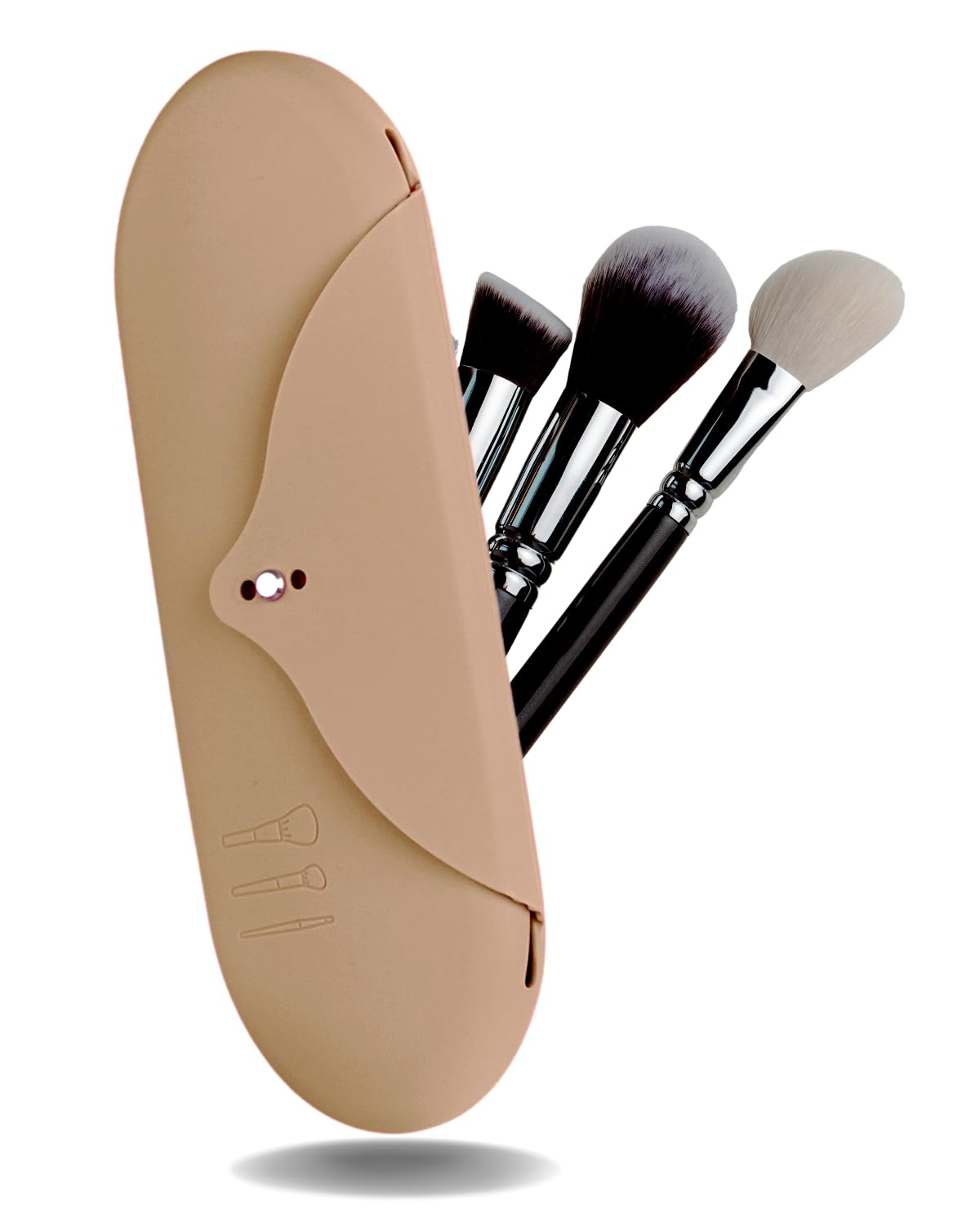 Travel Makeup Brush Bag - Silicone Cosmetic Brush Organizer for On-The-Go Protection | Prevents Brushes from Getting Lost or Dirty in Purse | Easy Clean with Soap | Khaki Color | Perfect for Travel, Gym, and Daily Makeup Organization