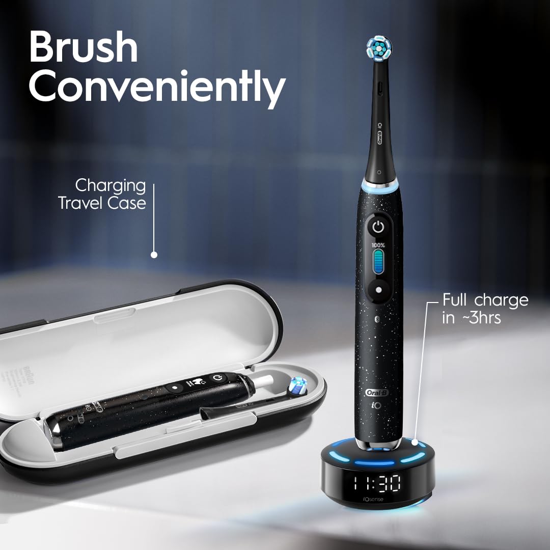 Oral-B iO Series 10 Electric Toothbrush - Smart Pressure Sensor, 7 Modes, 4 Brush Heads & Travel Case - Perfect for Home & Travel Dental Care (Black)