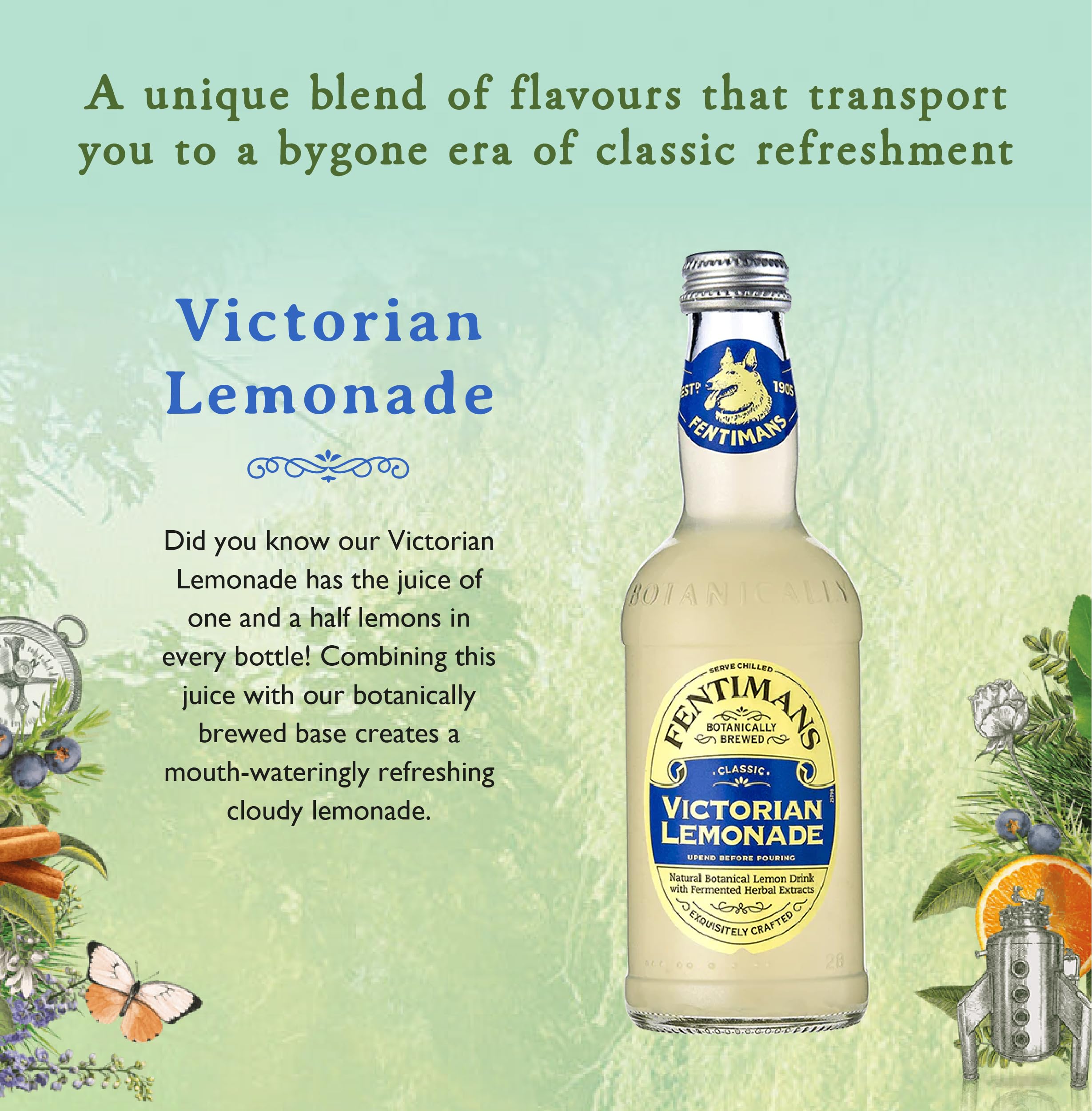 Fentimans Sparkling Victorian Lemonade - Natural Lemon Flavored Craft Soda, Botanically Brewed with All-Natural Ingredients - 9.3 Fl Oz (Pack of 12) - Perfect for Cocktail Mixing, Iced Refreshment & Summer Parties
