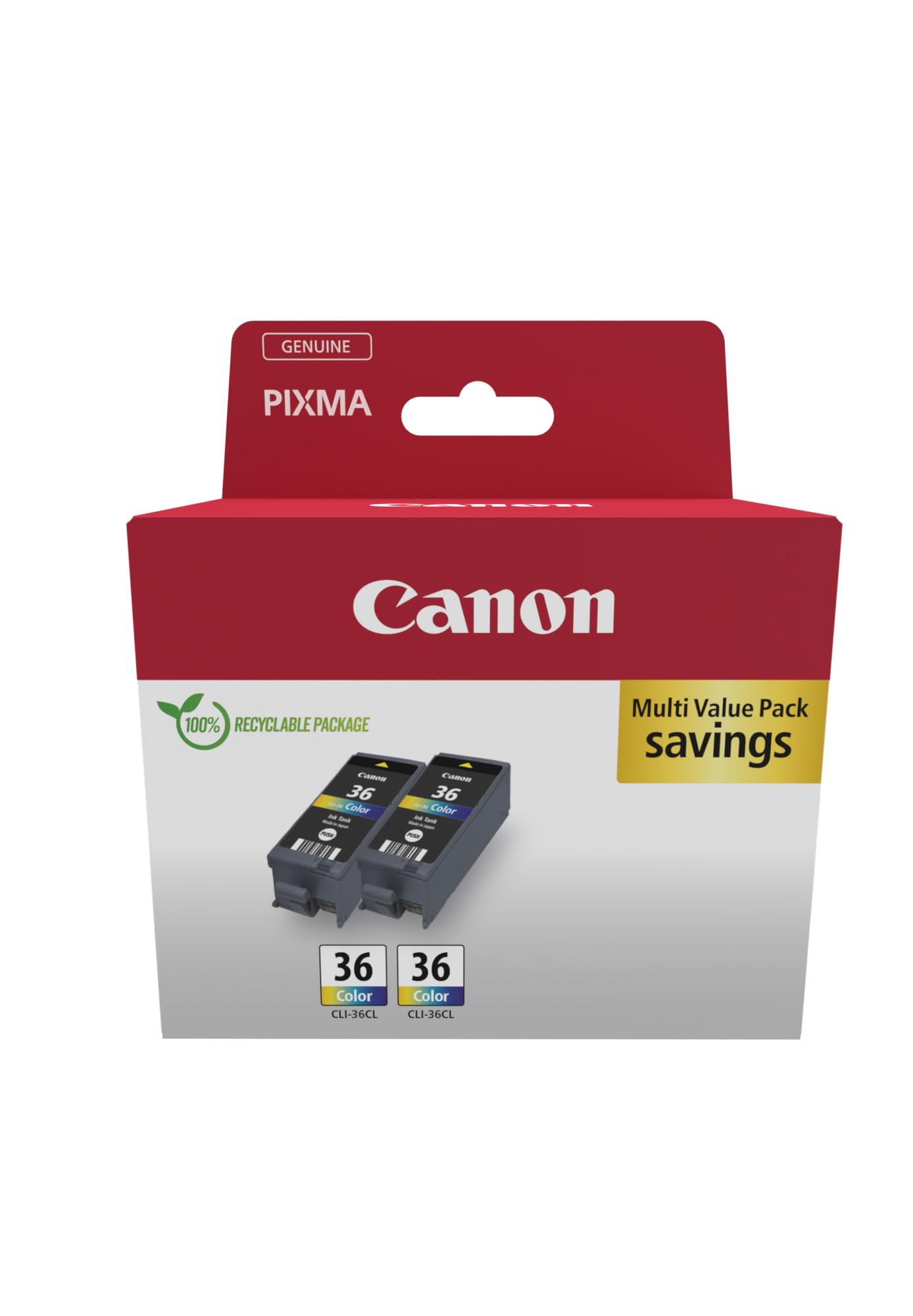 Genuine Canon CLI-36 TWIN Pack - 2 Color Ink Cartridges (Recycled Cardboard Multipack) | High-Quality Printing for Photos, Documents & Art Projects