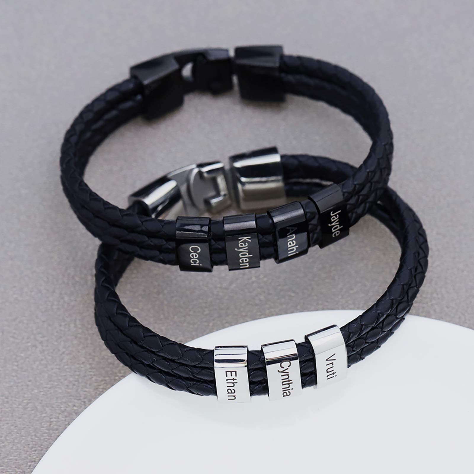 Custom Engraved Leather Braided Bracelets for Men & Women - Personalized Name Bracelet - Perfect Gift for Christmas, Father's Day, Anniversary - Ideal for Casual Wear, Date Nights, and Special Occasions
