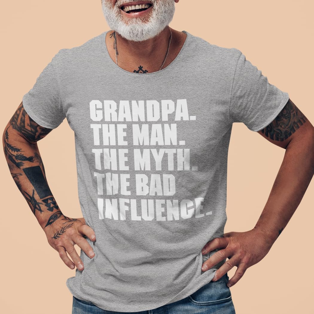 Grandpa The Man The Myth The Bad Influence Funny Vintage T-Shirt - Cool Novelty Gift for Dad, Grandfather & Family - Perfect for Birthdays, Father's Day & Casual Wear