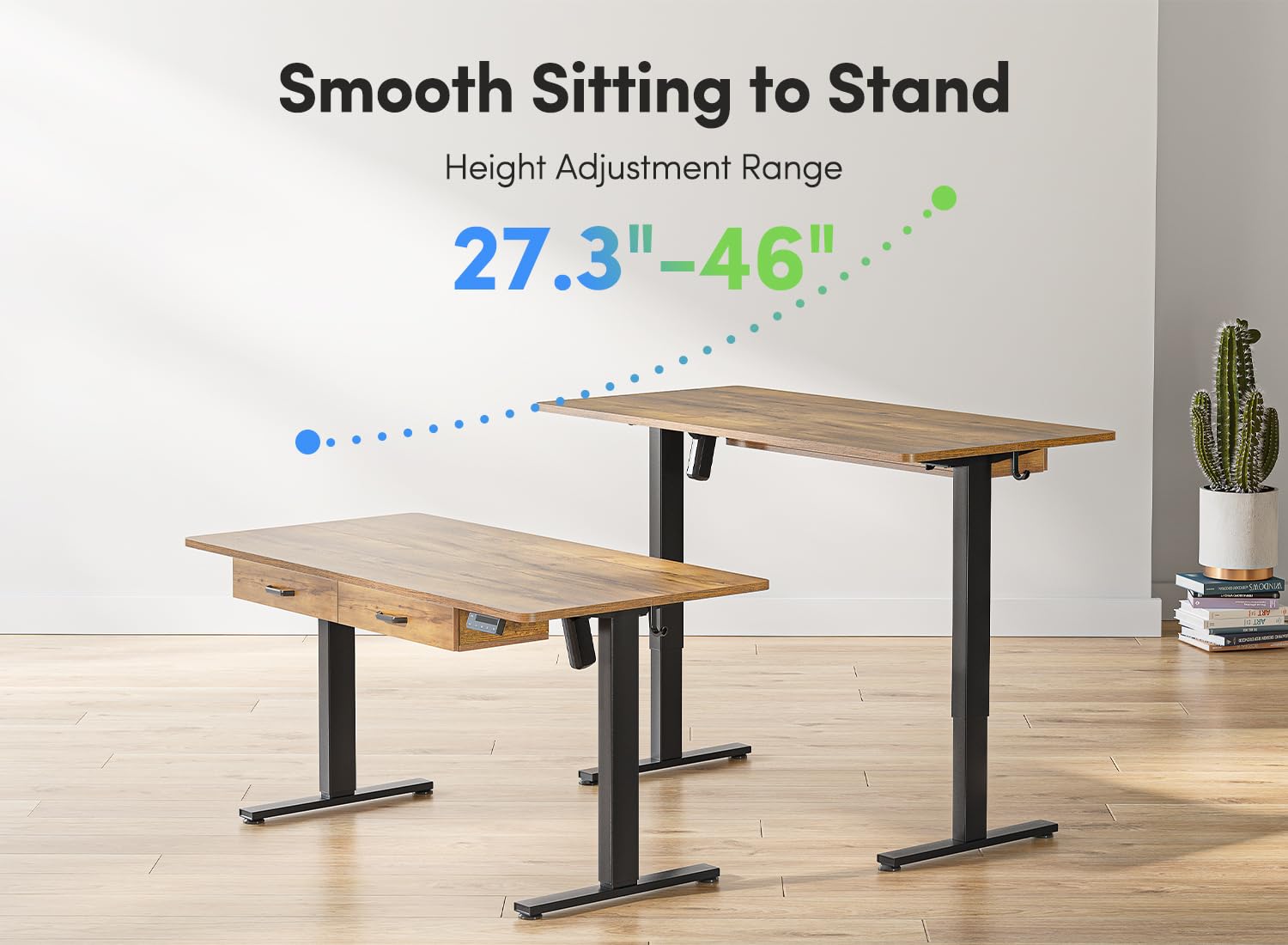 FEZIBO 55x24 Inches Adjustable Height Electric Standing Desk with Double Drawers - Black Frame & Fir Brown Splice Tabletop | Ergonomic Home Office Desk for Work, Study & Gaming