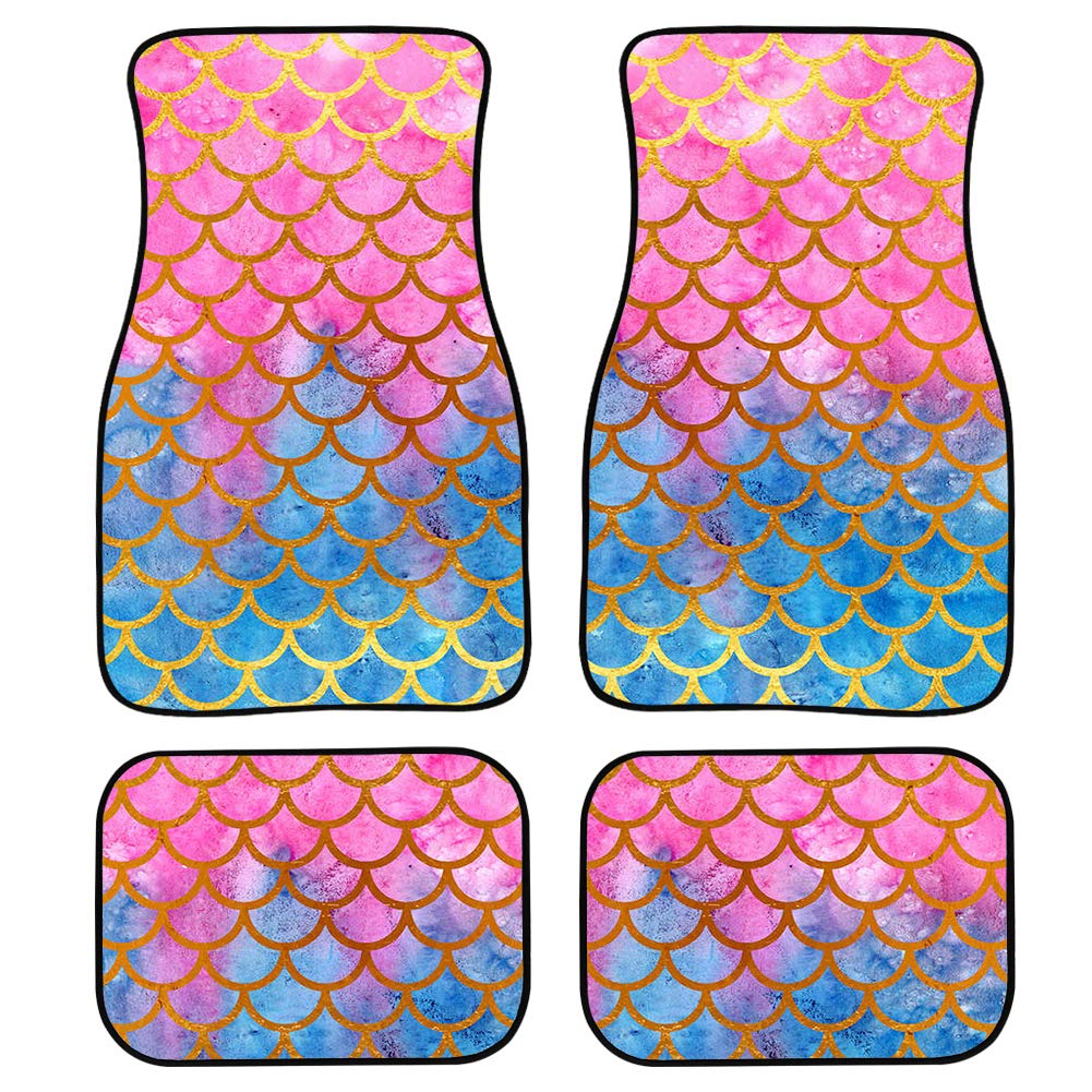 **PZZ BEACH Pink Mermaid Shiny Scale Car Floor Mats 4-Piece Set – Heavy Duty, All-Weather, Non-Slip – Decorative Auto Interior Floor Protectors for Cars, SUVs, Trucks – Perfect for Beach Trips, Road Trips & Everyday Use**