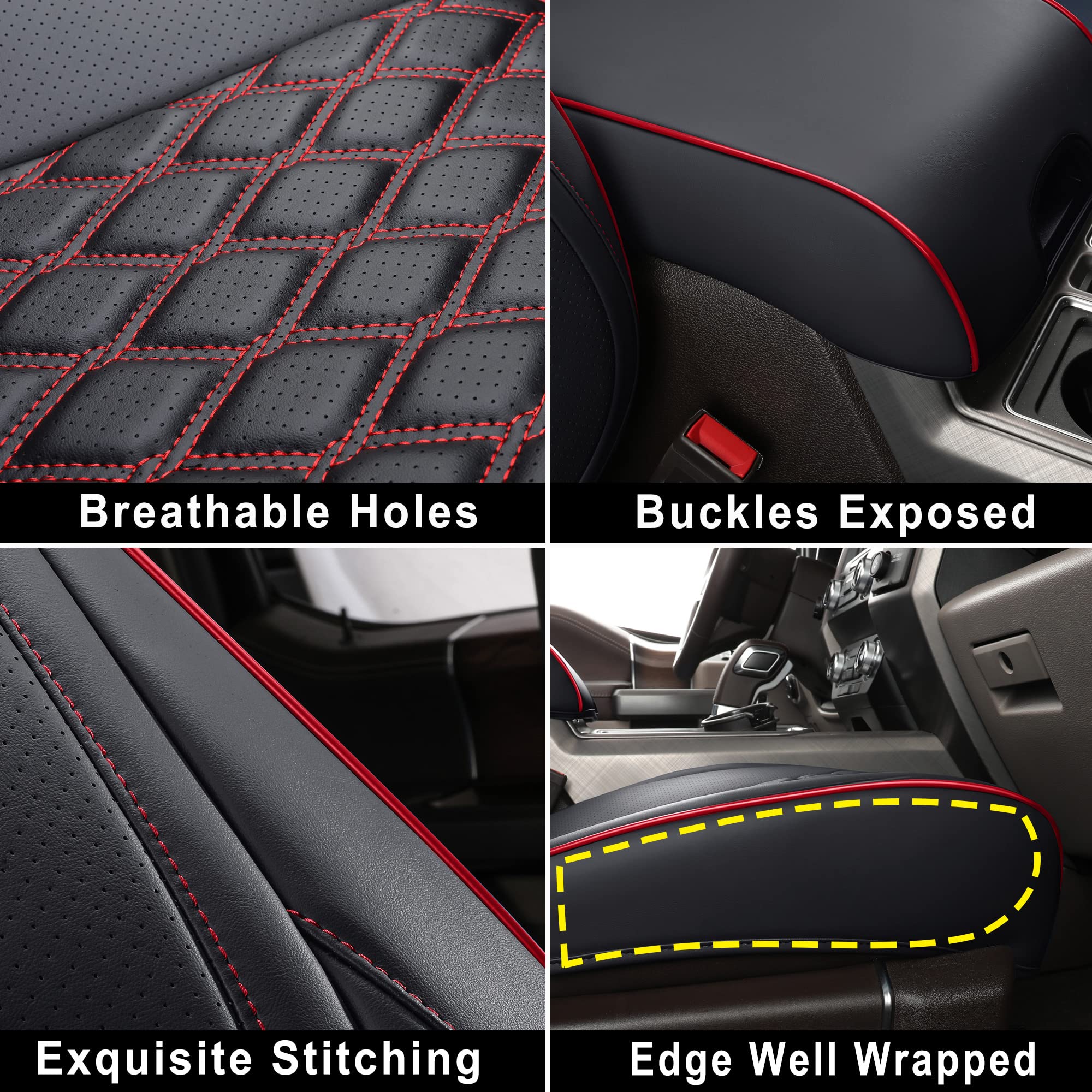 Premium Leather Seat Covers for Jeep Wrangler JL 4-Door 2018-2024 - Custom Fit Full Set with Black & Red Design - Durable Car Seat Protectors for Off-Road & Daily Driving
