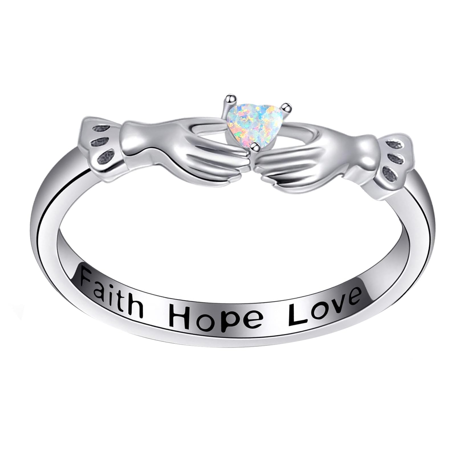 Dreamy Opal Heart Ring for Women - 925 Sterling Silver Faith, Hope & Love Band Ring - Valentine's Day, Birthday & Anniversary Jewelry Gift - Size 9 - Perfect for Romantic Occasions & Everyday Elegance