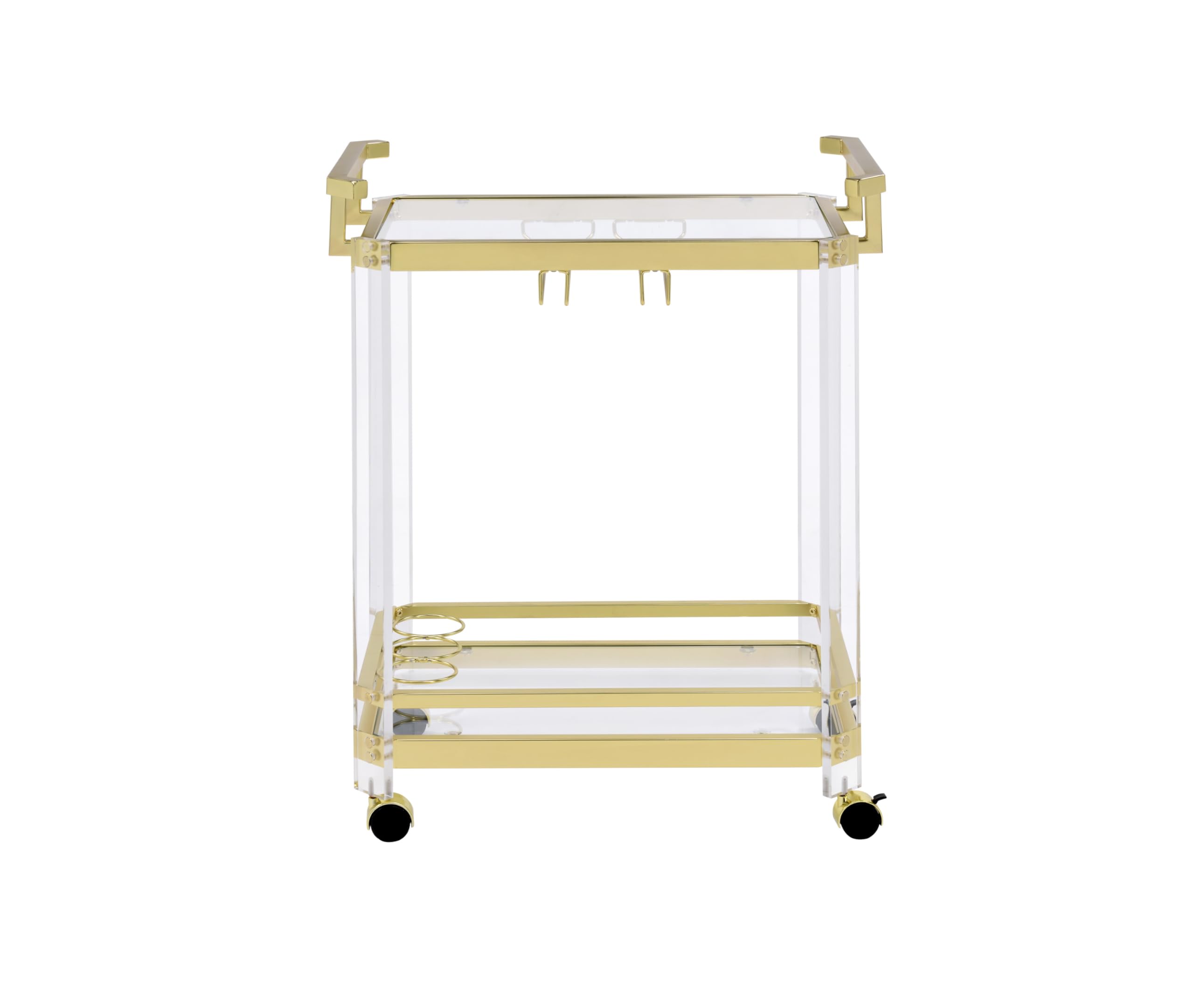 Steve Silver Aerin Acrylic & Tempered Glass Server Cart with Gold Chrome Finish - 3-Wine Bottle Storage, Stemware & Bottle Holder - Elegant Bar Cart for Dining Room, Home Bar or Kitchen (17