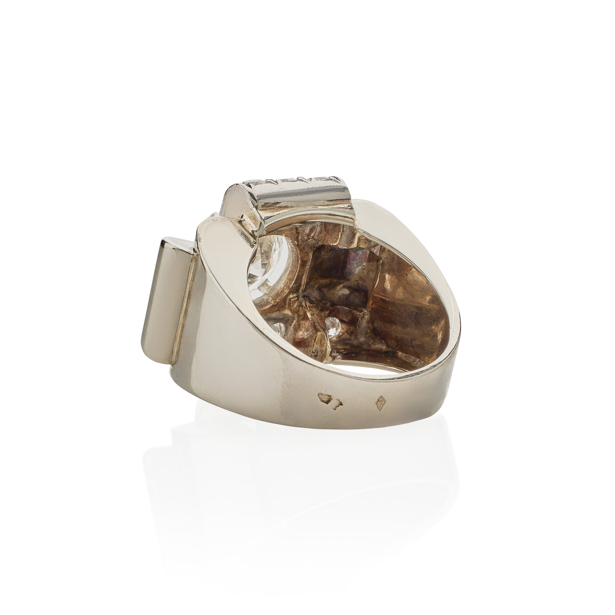 18K White Gold Diamond Ring - Vintage French Retro Style for Women, Perfect for Engagement, Wedding, Anniversary & Special Occasions