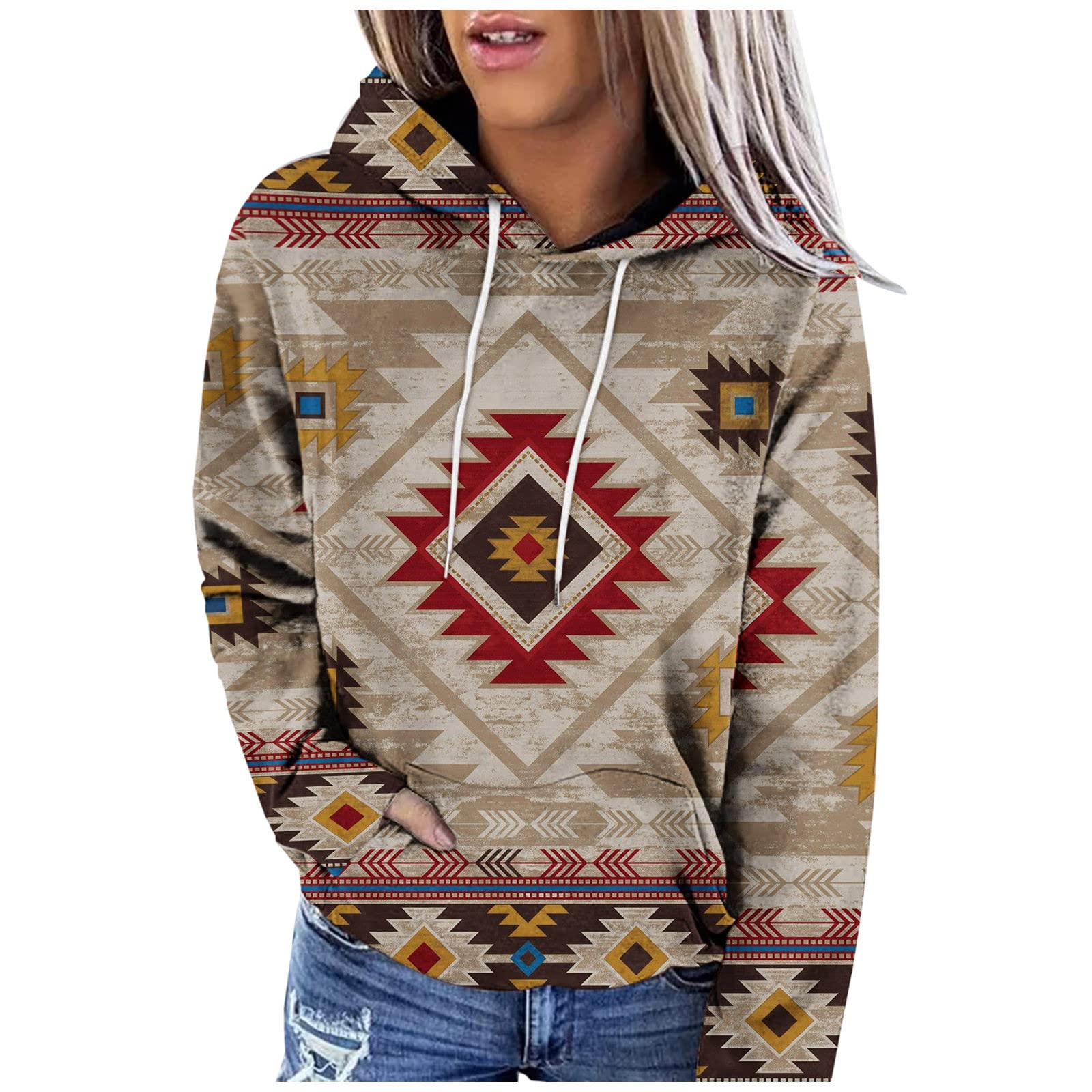 Ceboyel Women's Aztec Vintage Graphic Hoodie - Western Ethnic Pullover Sweatshirt, Casual Fall Fashion Top for Outdoor Adventures and Cozy Evenings