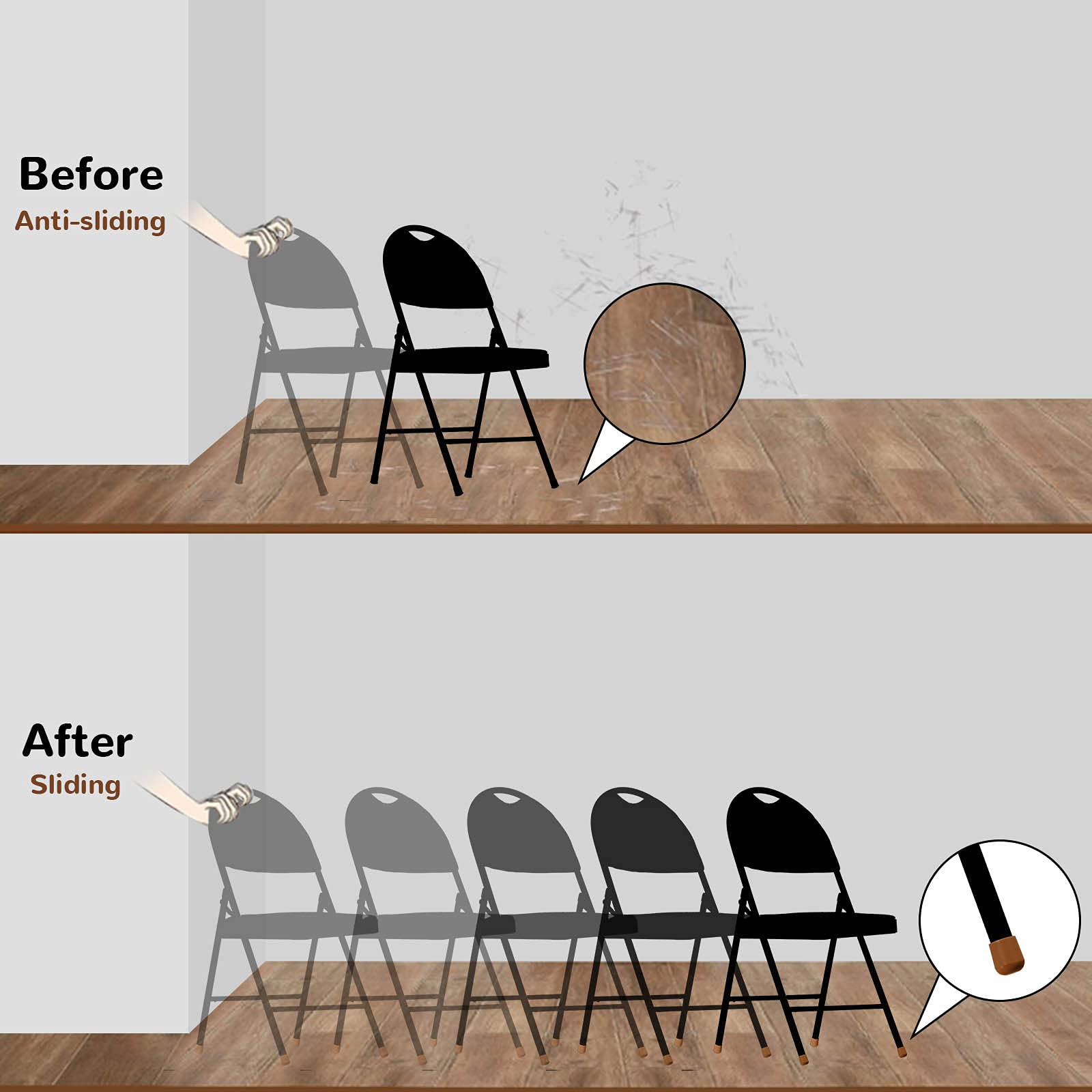 Jetec 144-Piece 7/8 Inch Heavy Duty Plastic Folding Chair Leg Caps - Non-Marring Furniture Glides & Hardwood Floor Protectors for Dining Chairs, Event Seating & Home Furniture Protection