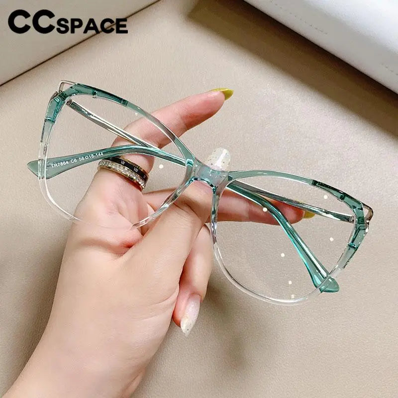 CCspace Women's Full Rim Cat Eye Titanium Eyeglasses Frame 56845 - Lightweight & Durable for Work, Reading & Fashion