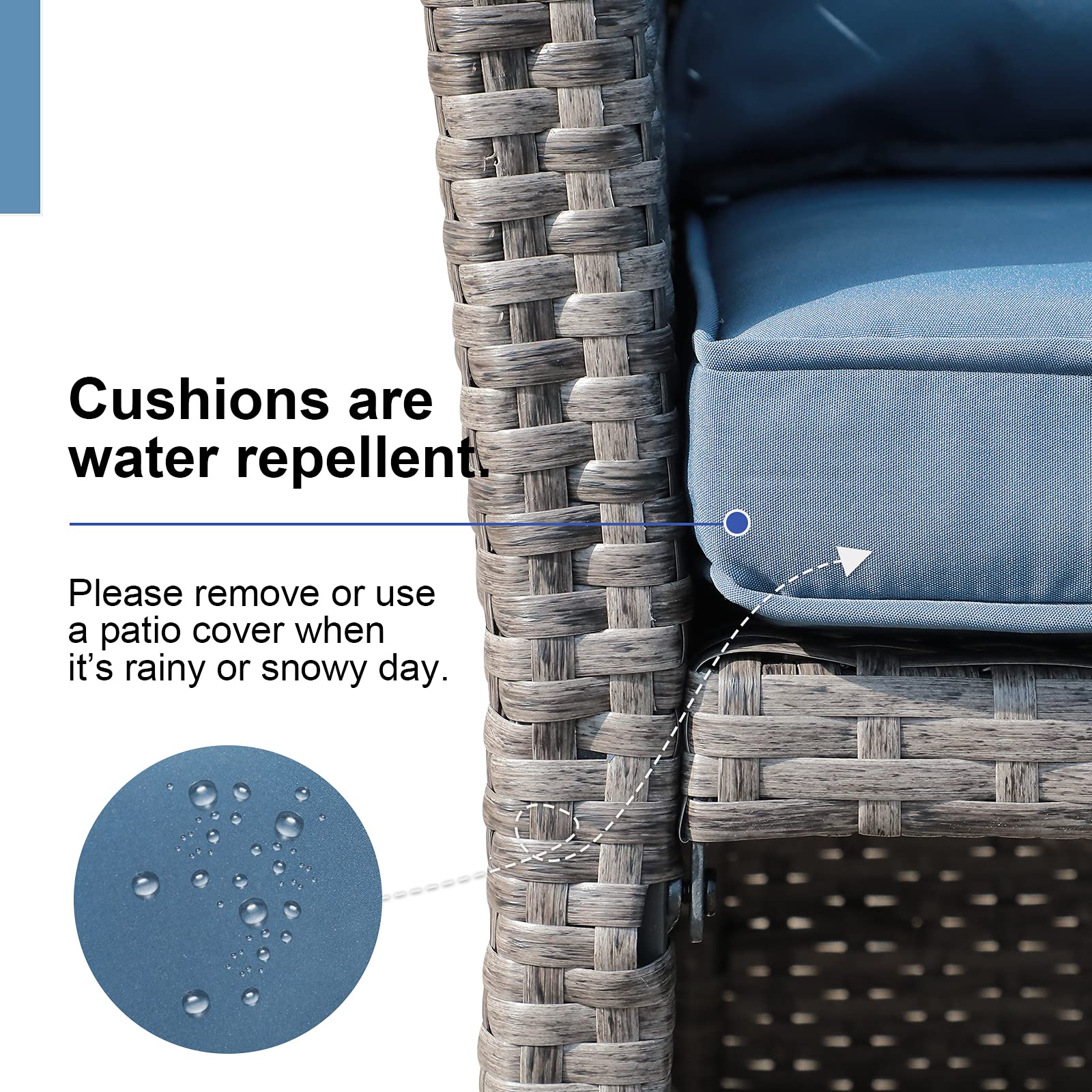 OC Orange-Casual 2-Piece Outdoor Patio Furniture Set - Wicker Loveseat & Coffee Table with Built-in Storage, Grey Rattan & Navy Blue Cushions - Perfect for Garden, Poolside, and Backyard Relaxation