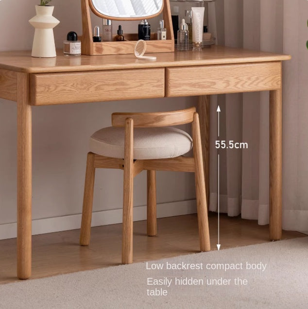 Modern Oak Solid Wood Rotating Makeup Stool with Soft Cushion - Perfect for Vanity, Dressing Room & Bedroom Decor