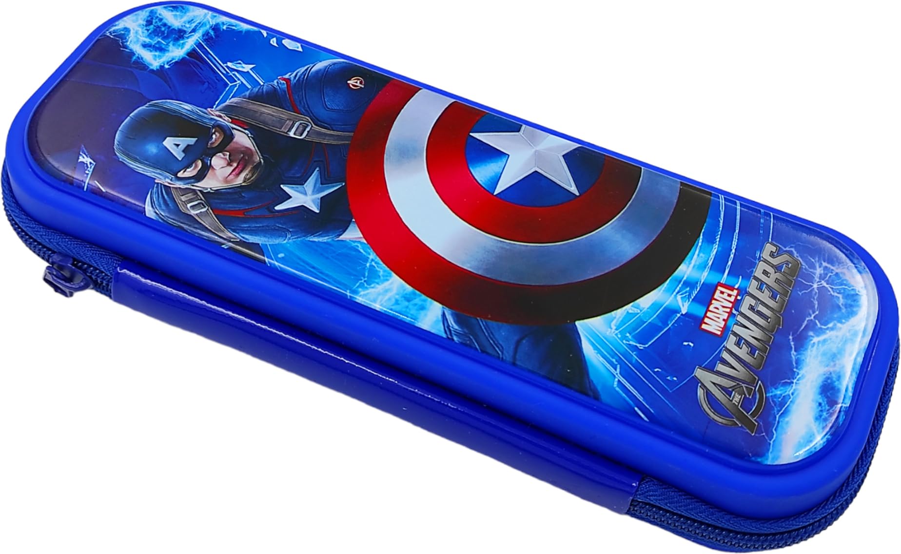 Marvel Captain America Pencil Case with Built-in Pencil Stand - Zippered School Supply Organizer for Boys & Girls - Durable Plastic Art Storage Box (Dark Blue) - Perfect for Classroom, Homework & Travel