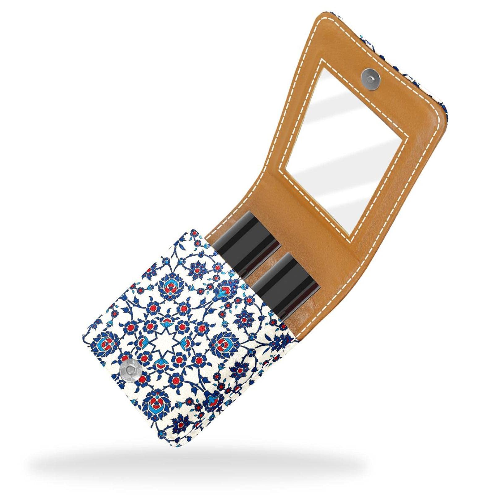 Elegant Arabesque Portable Lipstick Organizer with Mirror - Mini Makeup Bag Holds 3 Lipsticks - Perfect for Travel, Purse & On-the-Go Touch Ups