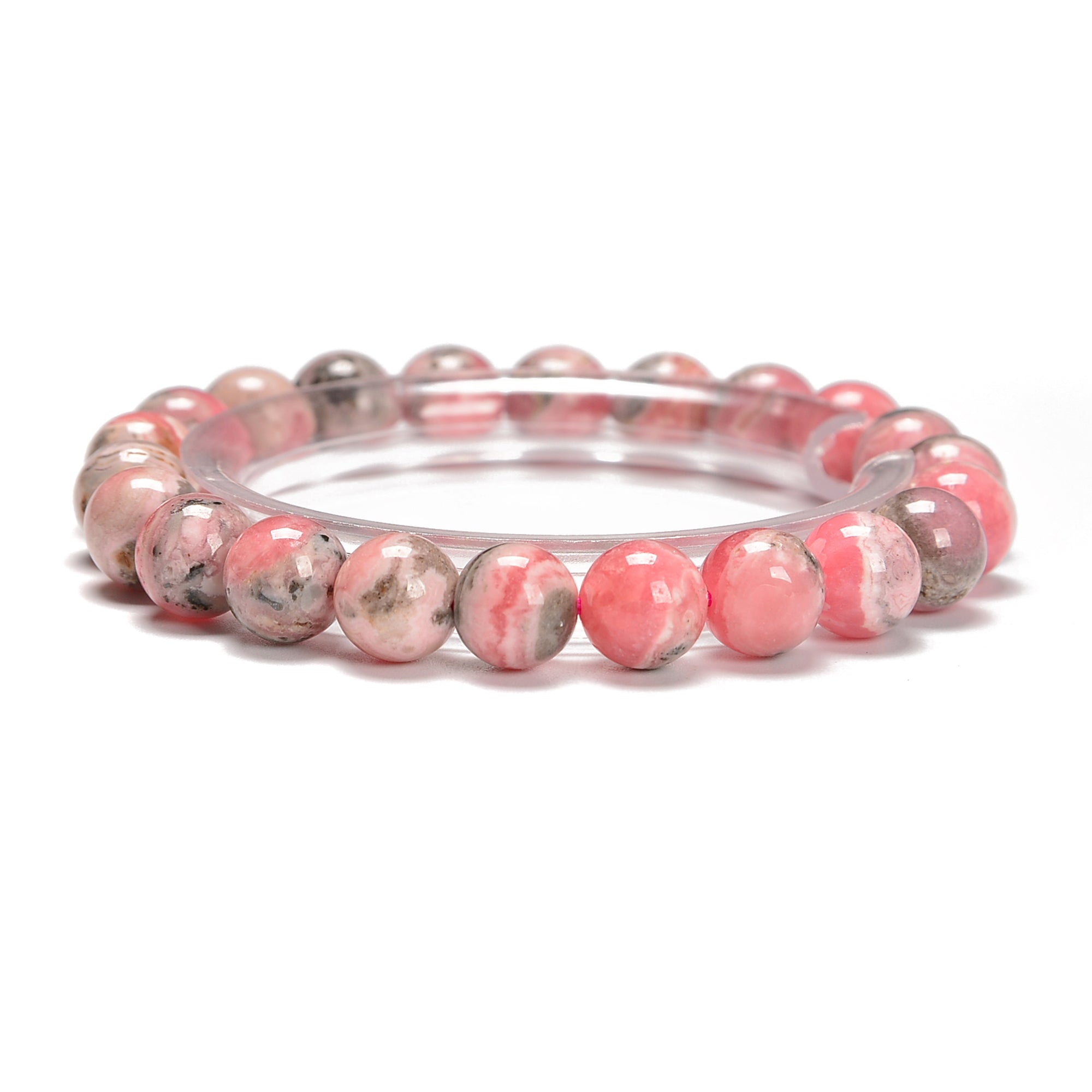 03 Rhodochrosite Round Beaded Bracelet - 8.5mm Beads, 7.5'' Length - Handmade Gemstone Jewelry for Women - Perfect for Meditation, Yoga & Spiritual Healing