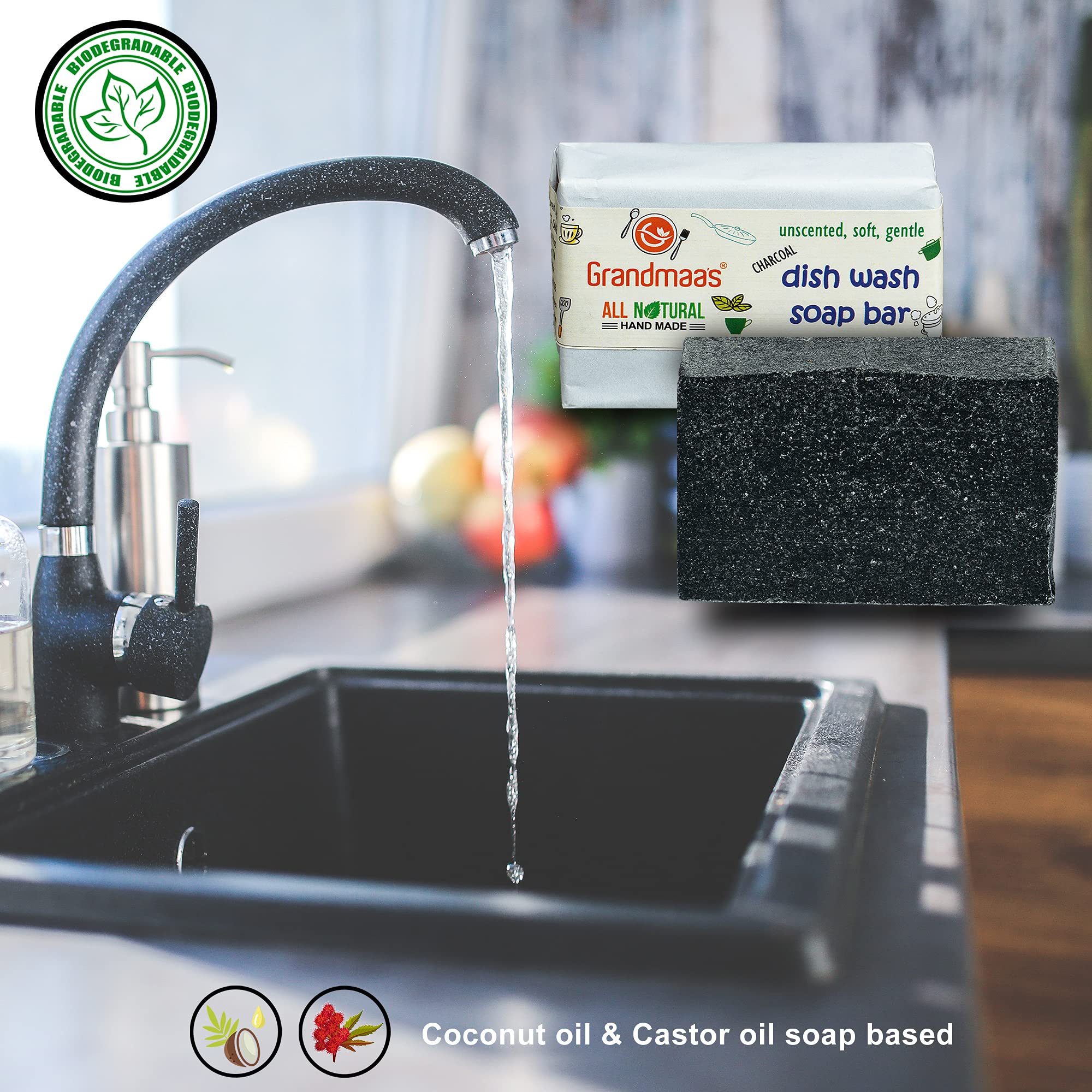 Grandmaas Natural Dishwashing Soap Bar (100g X 5 Pack) - Unscented, Eco-Friendly & Vessel Safe - Gentle Hand Wash for Delicate Dishes - Perfect for Camping, RV Travel & Sustainable Home Cleaning
