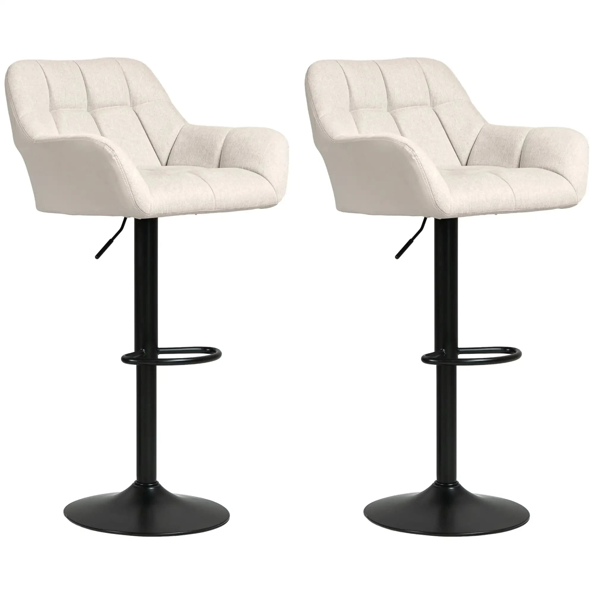 Swivel Adjustable Bar Stools (Set of 2) - Faux Leather & Linen Touch Fabric - 5 Color Options - Perfect for Kitchen Islands, Home Bars & Dining Areas