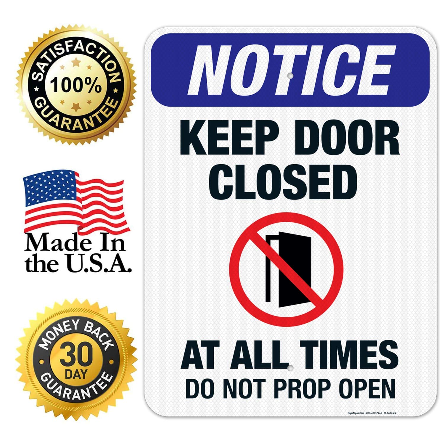 OSHA Compliant 'Keep Door Closed at All Times' Reflective Safety Sign - 18x24 Inches, 3M EGP .080 Aluminum, Fade Resistant for Indoor/Outdoor Use - Made in USA - Ideal for Warehouses, Offices, and Public Buildings