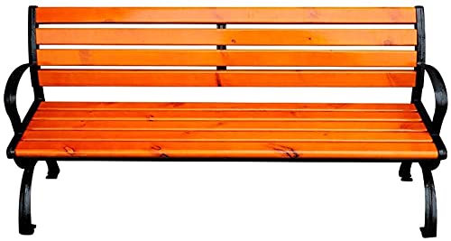 EVGAD Outdoor Garden Bench - Solid Wood & Metal Patio Bench with Backrest & Armrest, Anti-Corrosion Park Bench for Terrace, Yard, or Garden - Perfect for Relaxing, Chatting, and Outdoor Gatherings