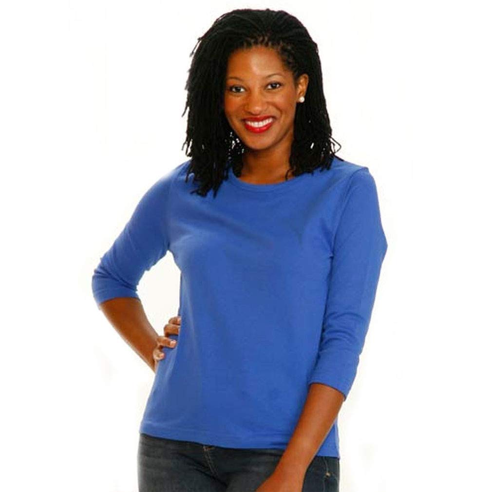 Distinct Apparel Women's 3/4 Sleeve V-Neck T-Shirt - Medium Royal Blue Casual Top for Everyday Wear, Office & Weekend Outings