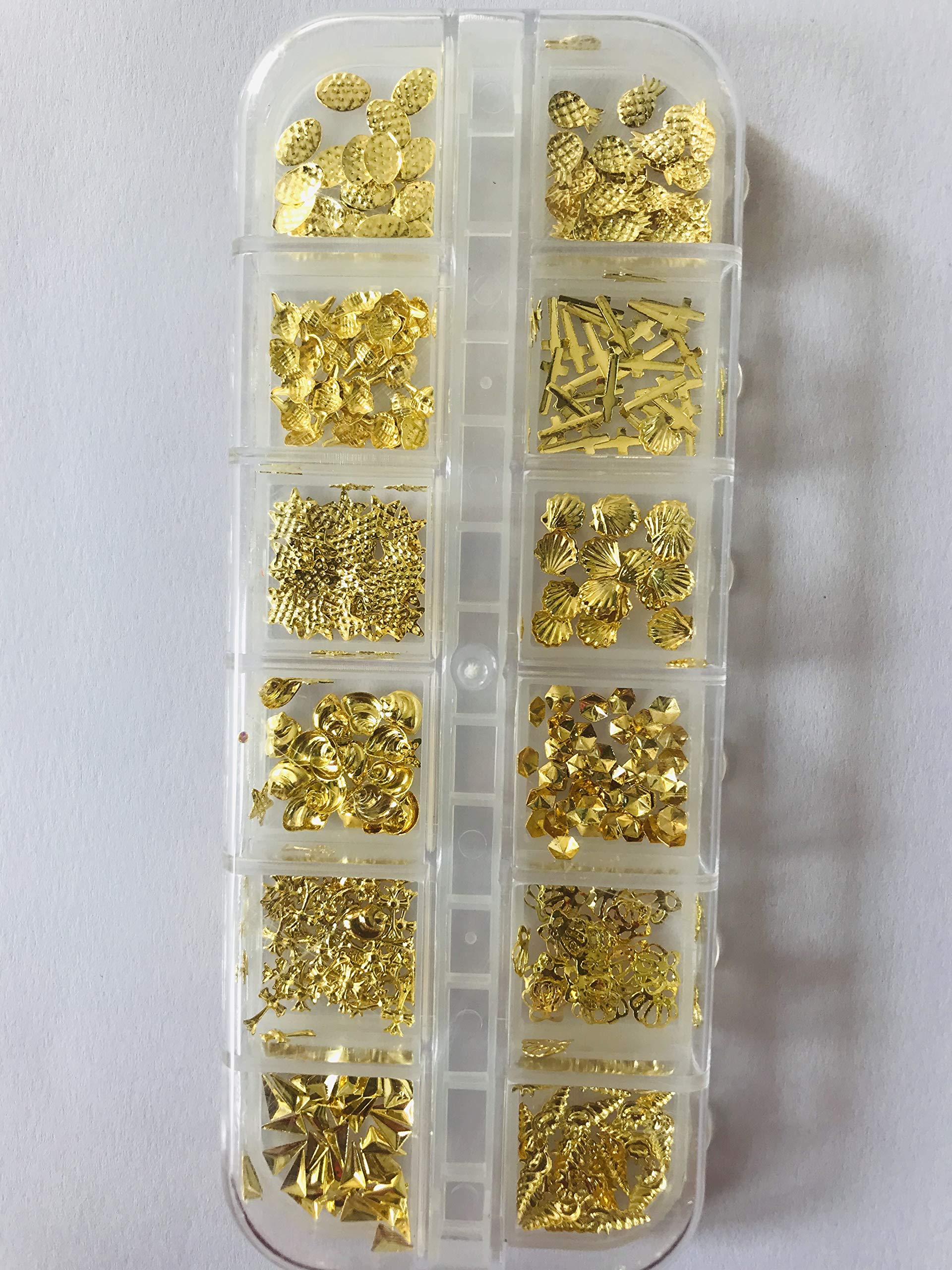 Premium Crystal Nail Art Rhinestones - 12 Mixed Patterns Gold Metal Studs for Acrylic 3D Nails DIY Decorations | Non Hotfix Flatback Gems for Professional Salon & Home Manicure