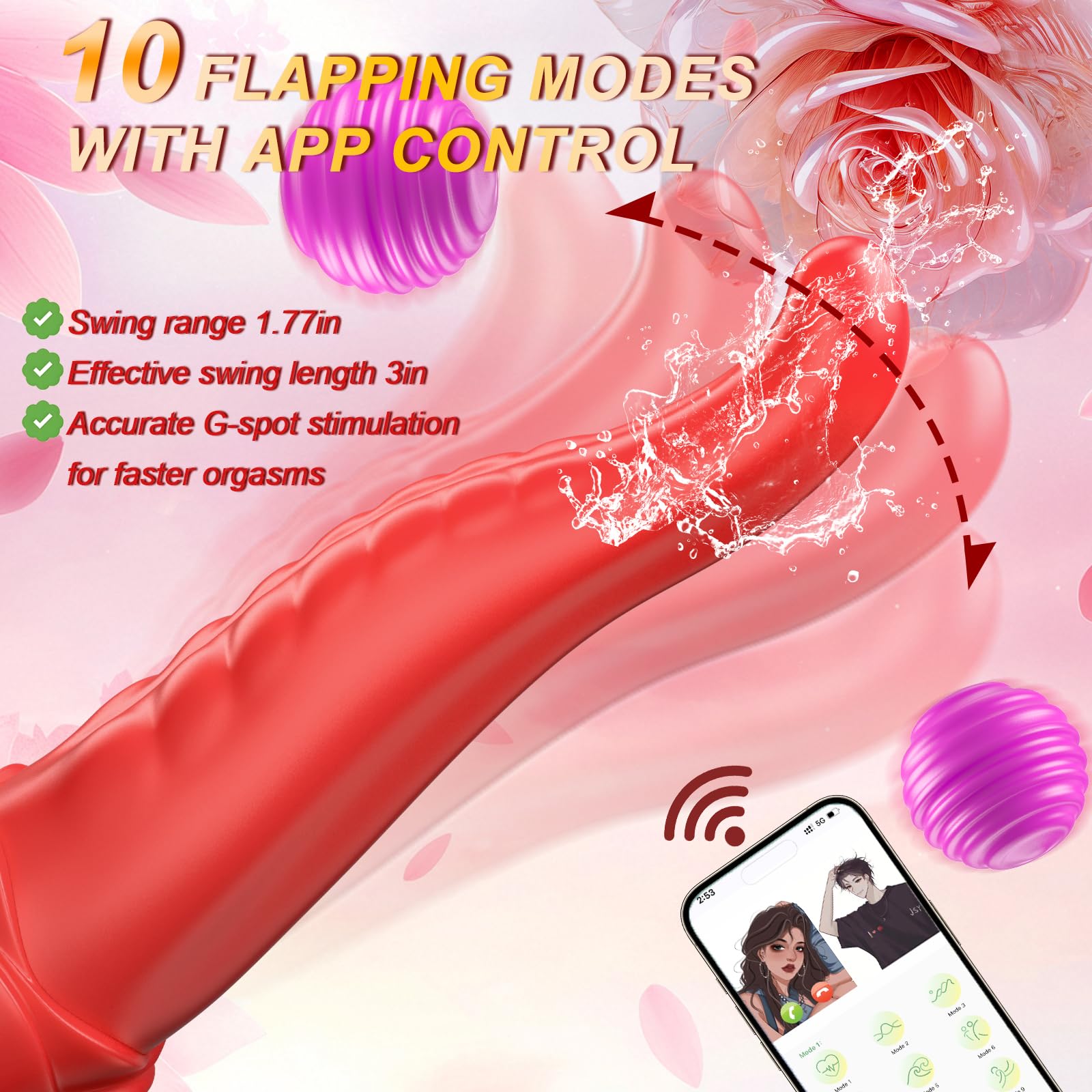 APP Controlled Rose Tongue Vibrator for Women - 3-in-1 G Spot & Clitoral Stimulator with 10 Flapping & 10 Vibration Modes, Couple Adult Toy for Romantic Nights & Solo Pleasure