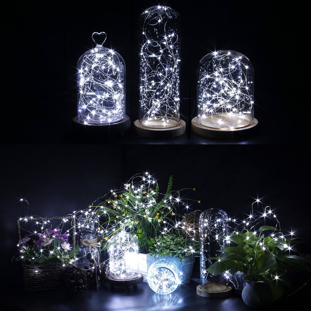 Battery Operated Fairy Lights - 33ft 100 LED Waterproof String Lights with Remote & Timer, 8 Lighting Modes, Silver Coated Copper Wire for Indoor/Outdoor Decor (Cool White) - Perfect for Bedroom, Wedding, Party, Garden and Christmas Decorations