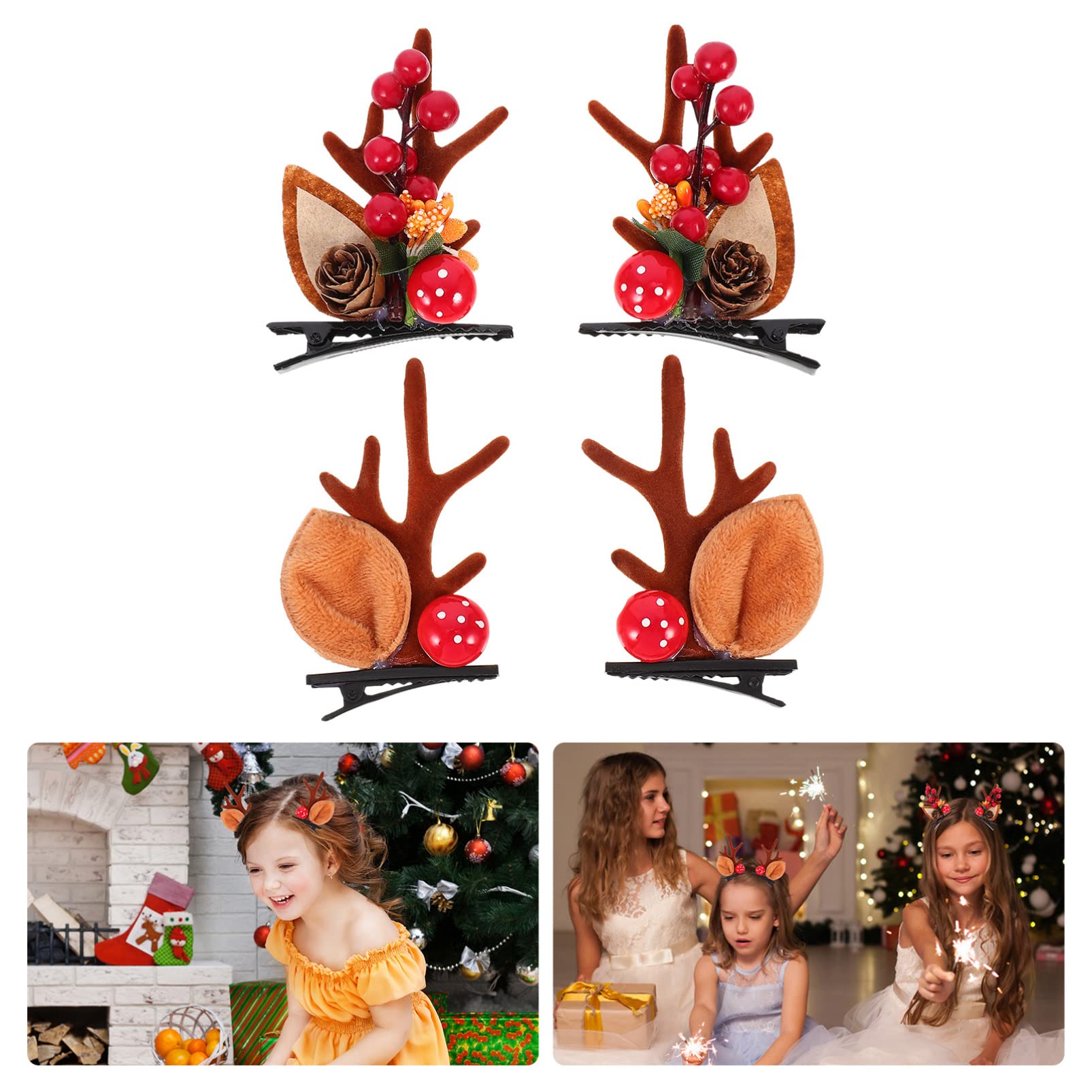 PRETYZOOM 2 Pairs Christmas Deer Antler Hair Clips for Kids - Cute Animal Horn Hair Barrettes for Girls, Festive Holiday Hair Accessories for Christmas Parties & Costumes