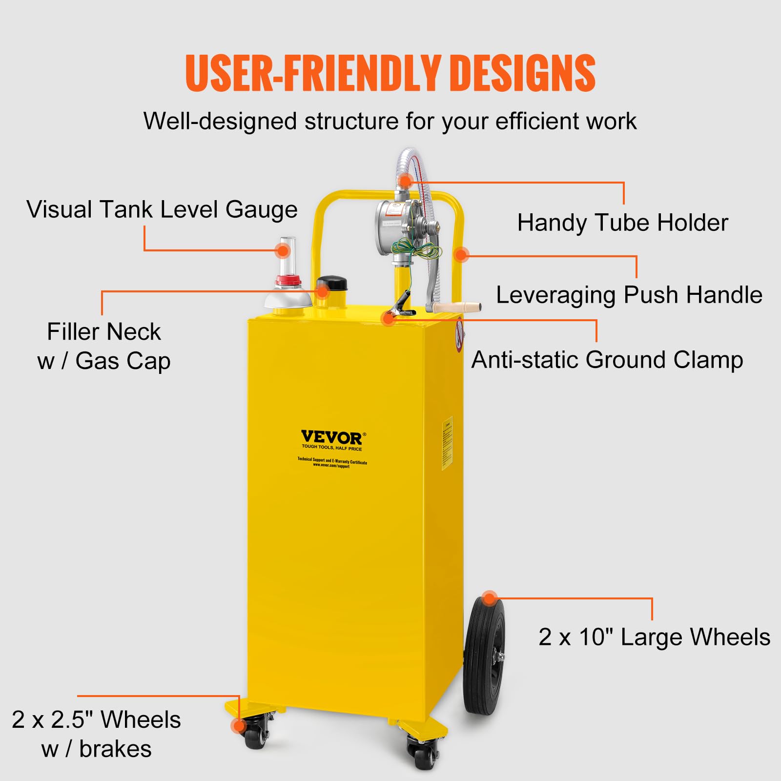 VEVOR 30 Gallon Fuel Caddy with Manual Transfer Pump - Heavy Duty Gasoline & Diesel Storage Tank on 4 Wheels - Portable Fuel Container for Cars, Lawn Mowers, ATVs, Boats - Ideal for Home, Farm & Industrial Use