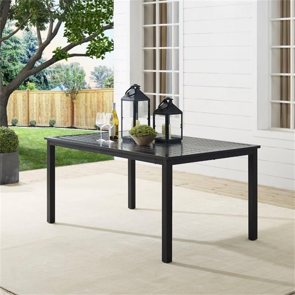 Crosley Kaplan 6-Person Rectangular Outdoor Dining Table with Umbrella Hole - Oil-Rubbed Bronze Metal Patio Furniture for Backyard, Garden & Poolside Dining