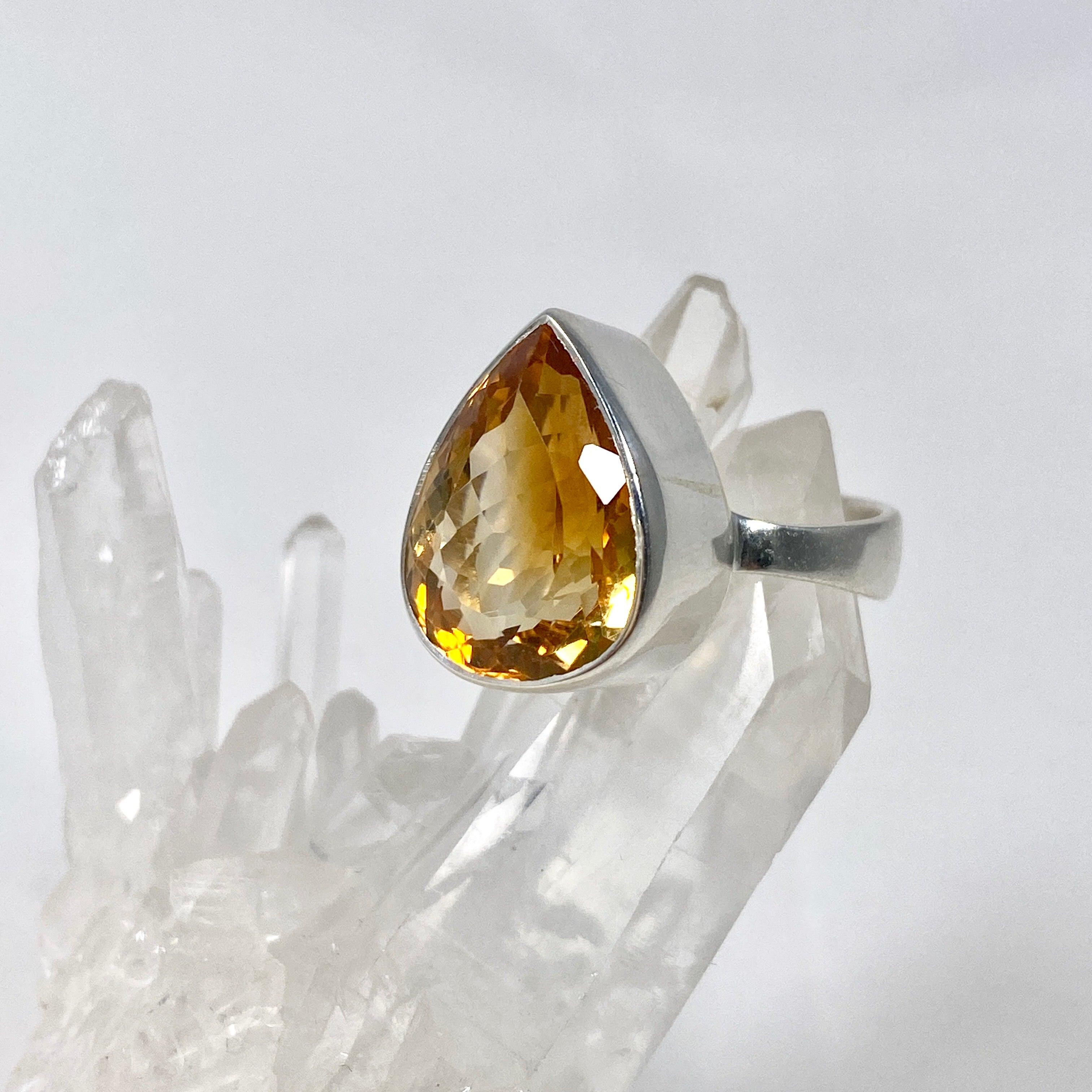 Natural Citrine Faceted Teardrop Ring - Size 10 - KRGJ2838 - Elegant Jewelry for Women, Perfect for Weddings, Parties & Everyday Wear