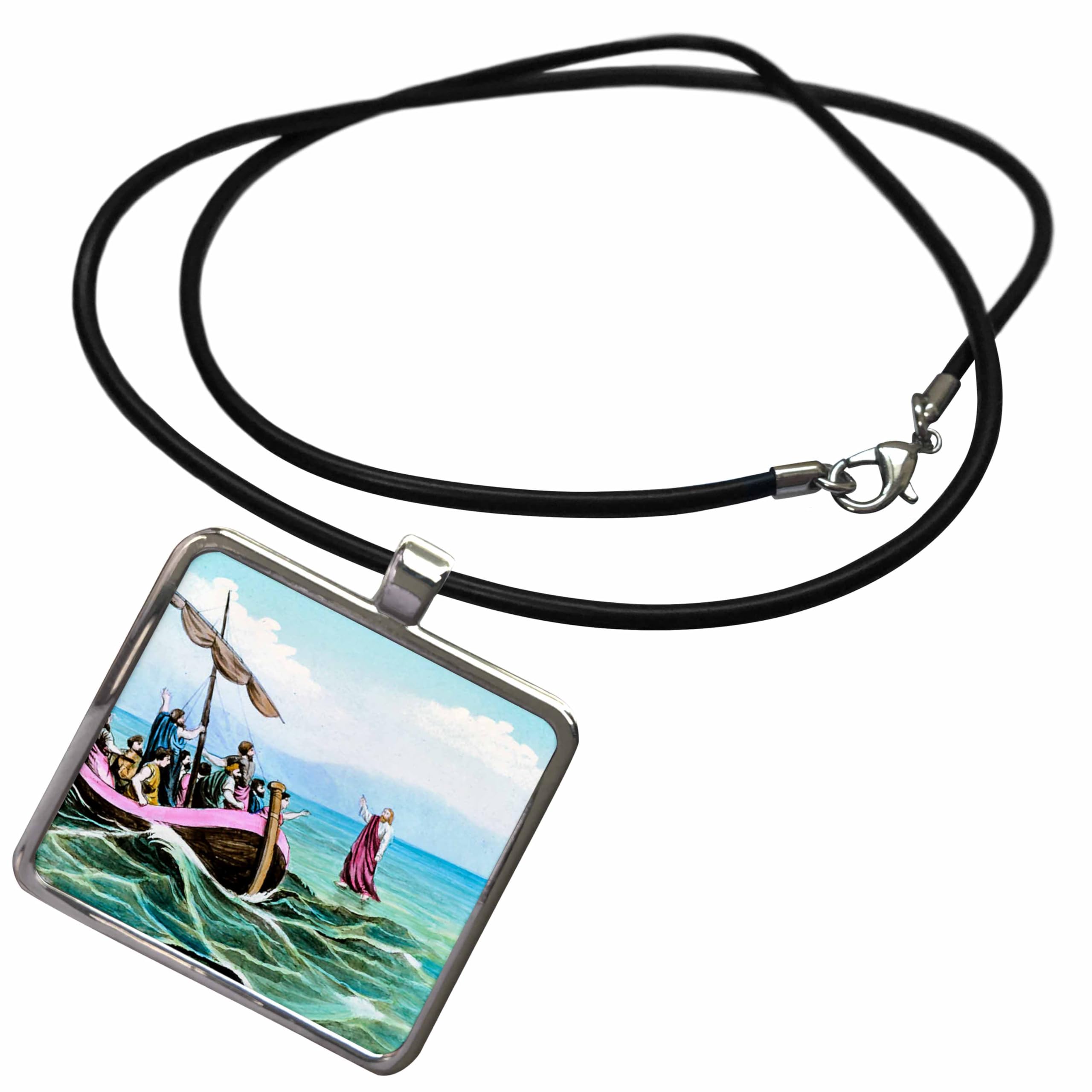 Vintage Jesus Walking on Water Necklace - 3D Rose Pendant for Faith Jewelry & Gifts