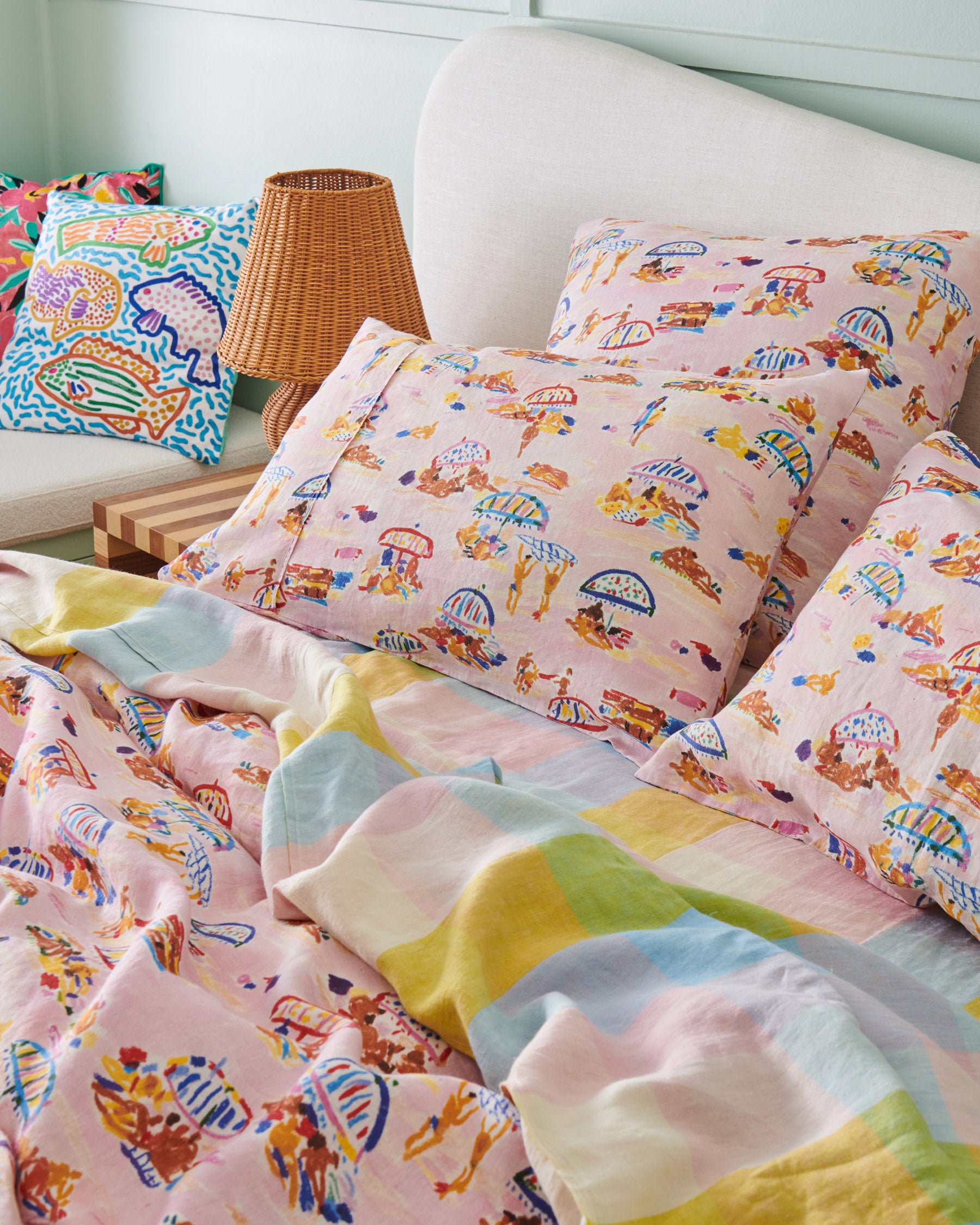 Kip&Co x Ken Done Beach Days Linen Pillowcases - Soft & Breathable Linen Pillow Covers for Summer, Coastal & Boho Home Decor - Perfect for Beach House, Guest Room & Vacation Vibes
