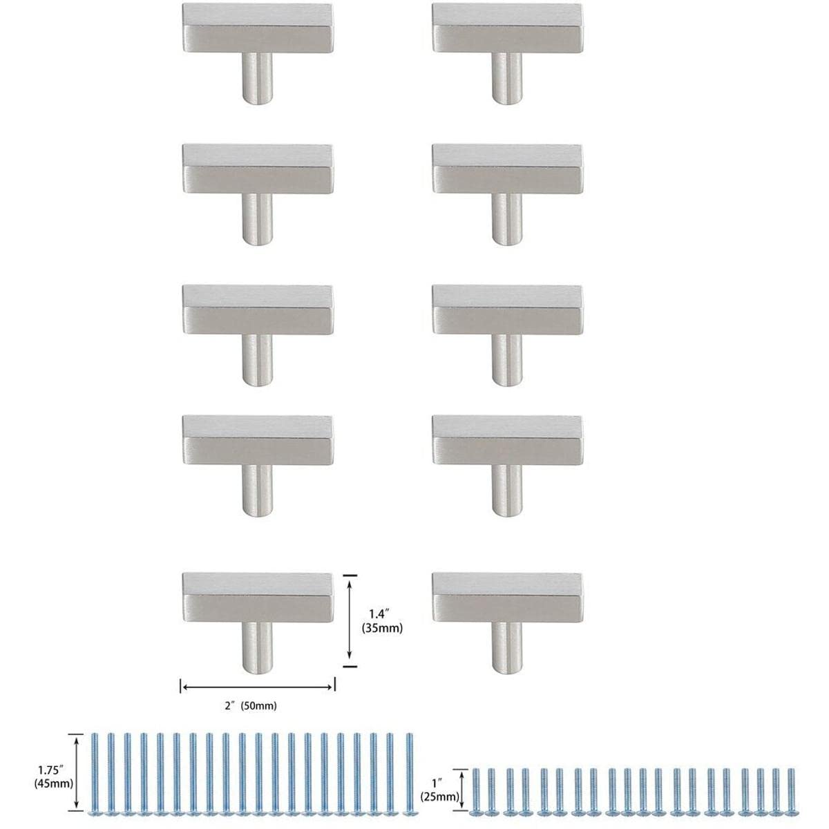 Modern Zinc Alloy Dior T Bar Pulls - Nickel Finish (10-Pack) for Cabinets & Drawers
