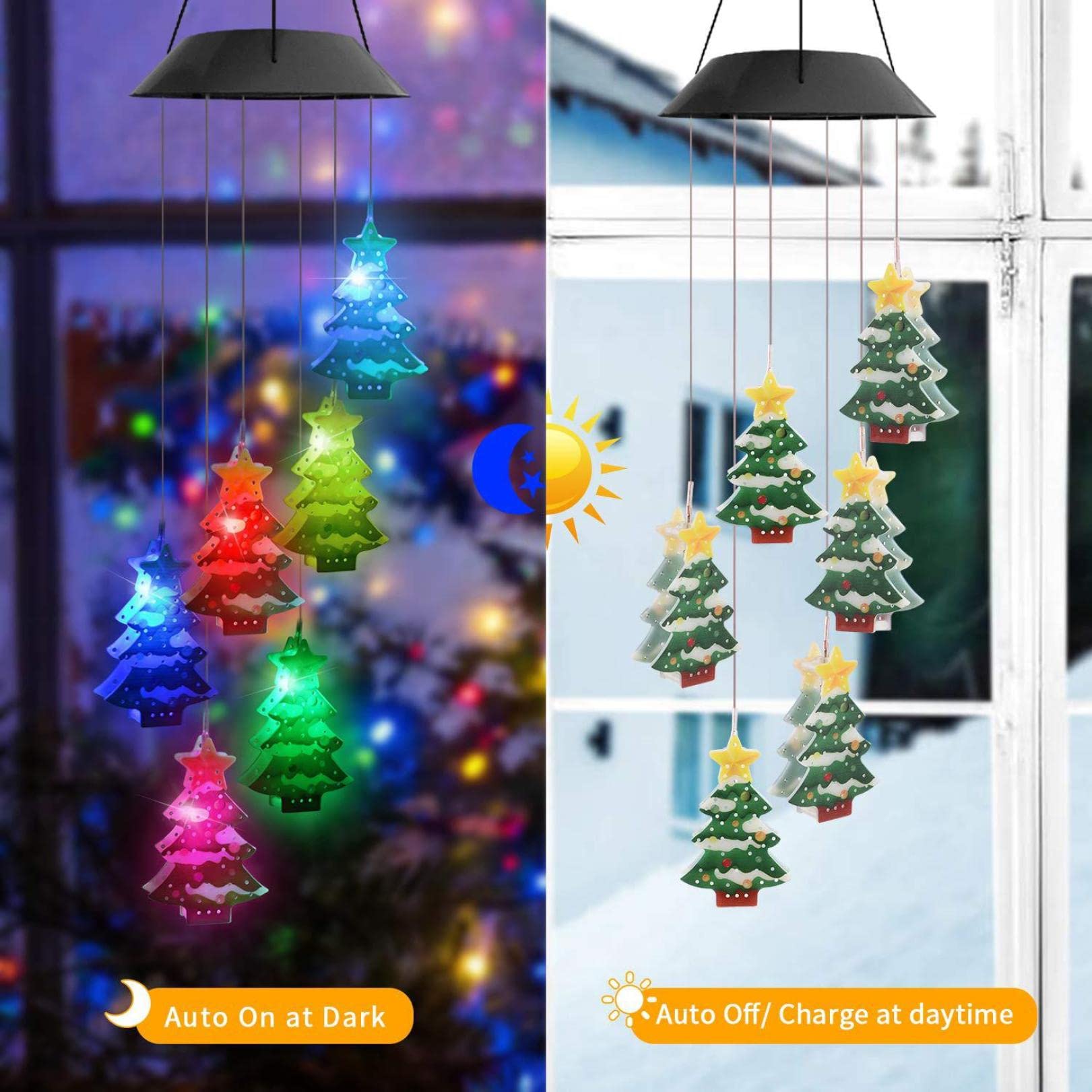 Solar Powered Christmas Wind Chime with 6 LED Lights - Waterproof Indoor/Outdoor Holiday Decor for Home, Garden & Yard | Perfect for Christmas Tree Decorations & Festive Atmosphere