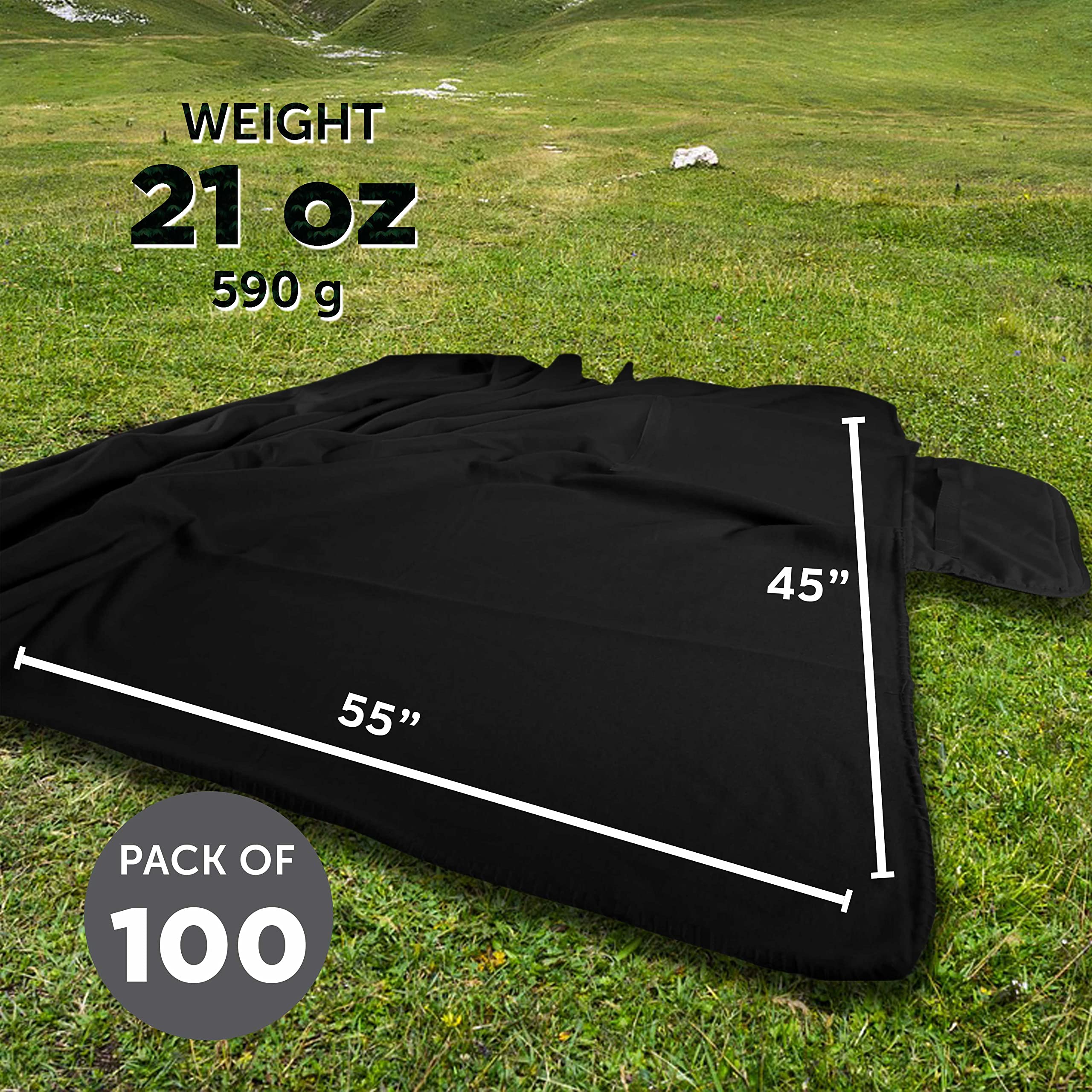 Custom Roll Up Picnic Blankets Bulk Set of 100 - Personalized Waterproof Outdoor Blankets for Camping, Beach, Sports & Picnics - Perfect for Family Outings, Concerts, Park Gatherings & Tailgating - Black