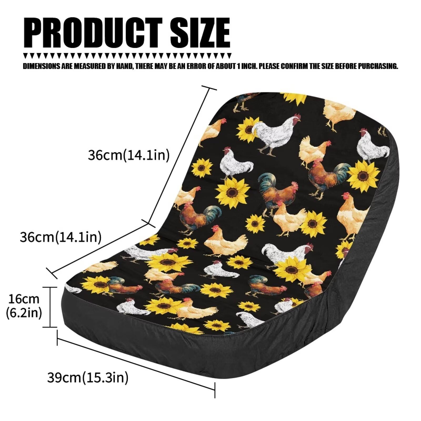 Sunflower Rooster Printed Tractor Seat Covers - Durable Polyester Canvas Cushion for Riding Lawn Mowers 28.35 x 14.96 Inches (72cm x 38cm) - Perfect for Farm Equipment, Garden Tractors & Outdoor Machinery Comfort