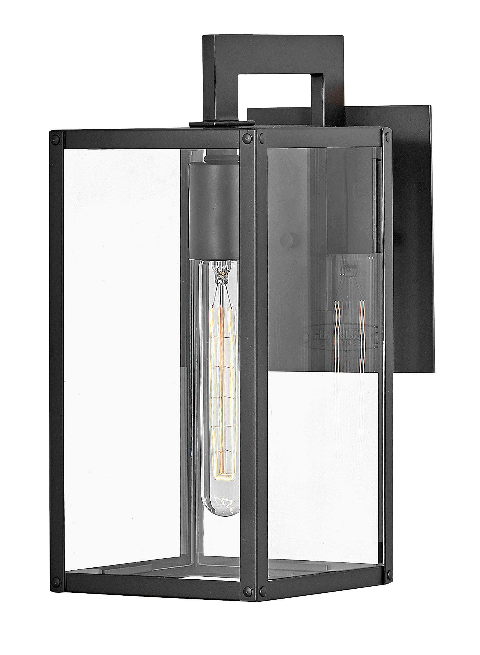 Hinkley Max 2590BK Small Outdoor Wall Mount Lantern - Hand-Welded Aluminum Frame, Clear Glass Panels, Contemporary Industrial Style Black - Perfect for Porch, Patio, and Entryway Lighting