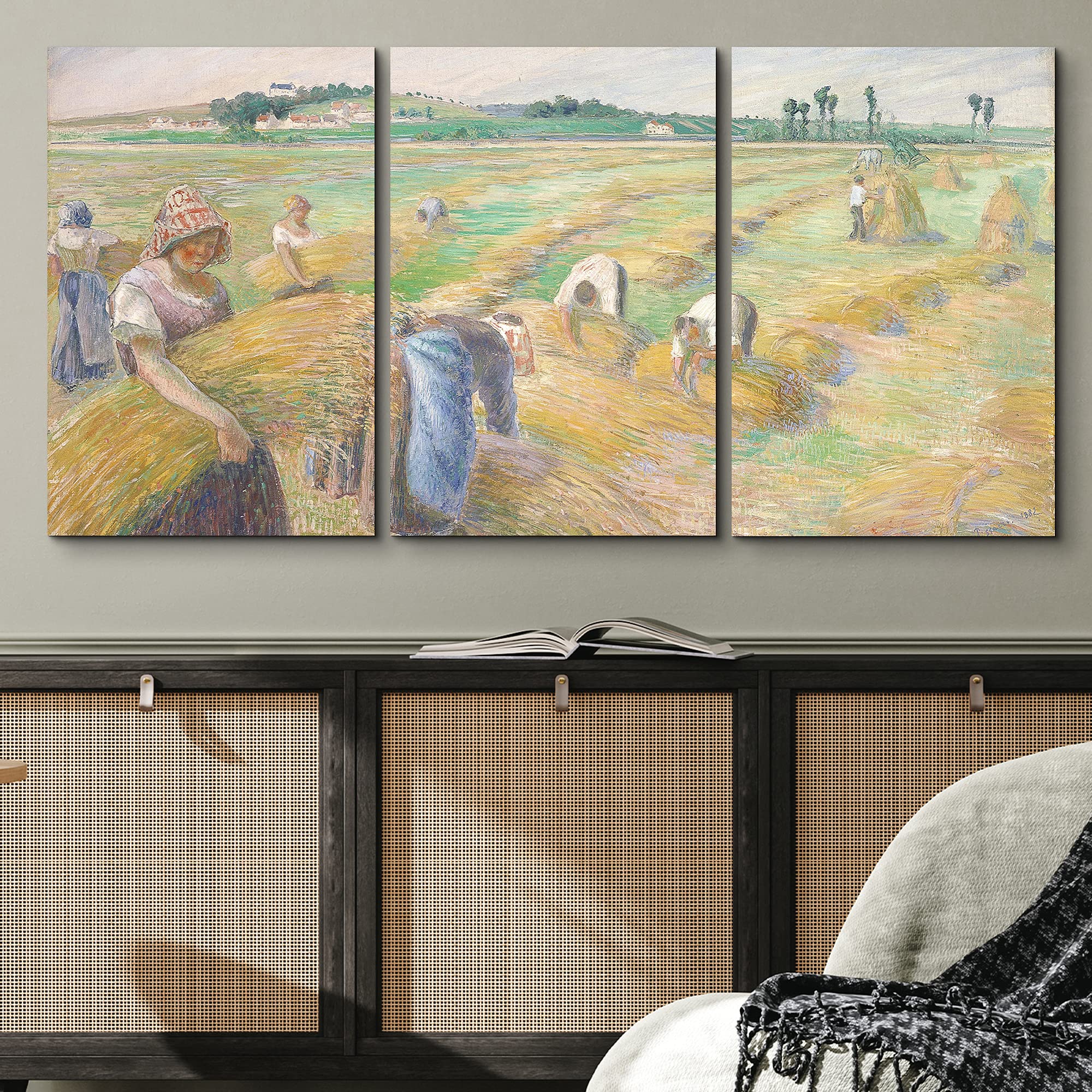 Camille Pissarro The Harvest Oil Painting Reproduction - Wall26 3-Panel Canvas Wall Art Set (24