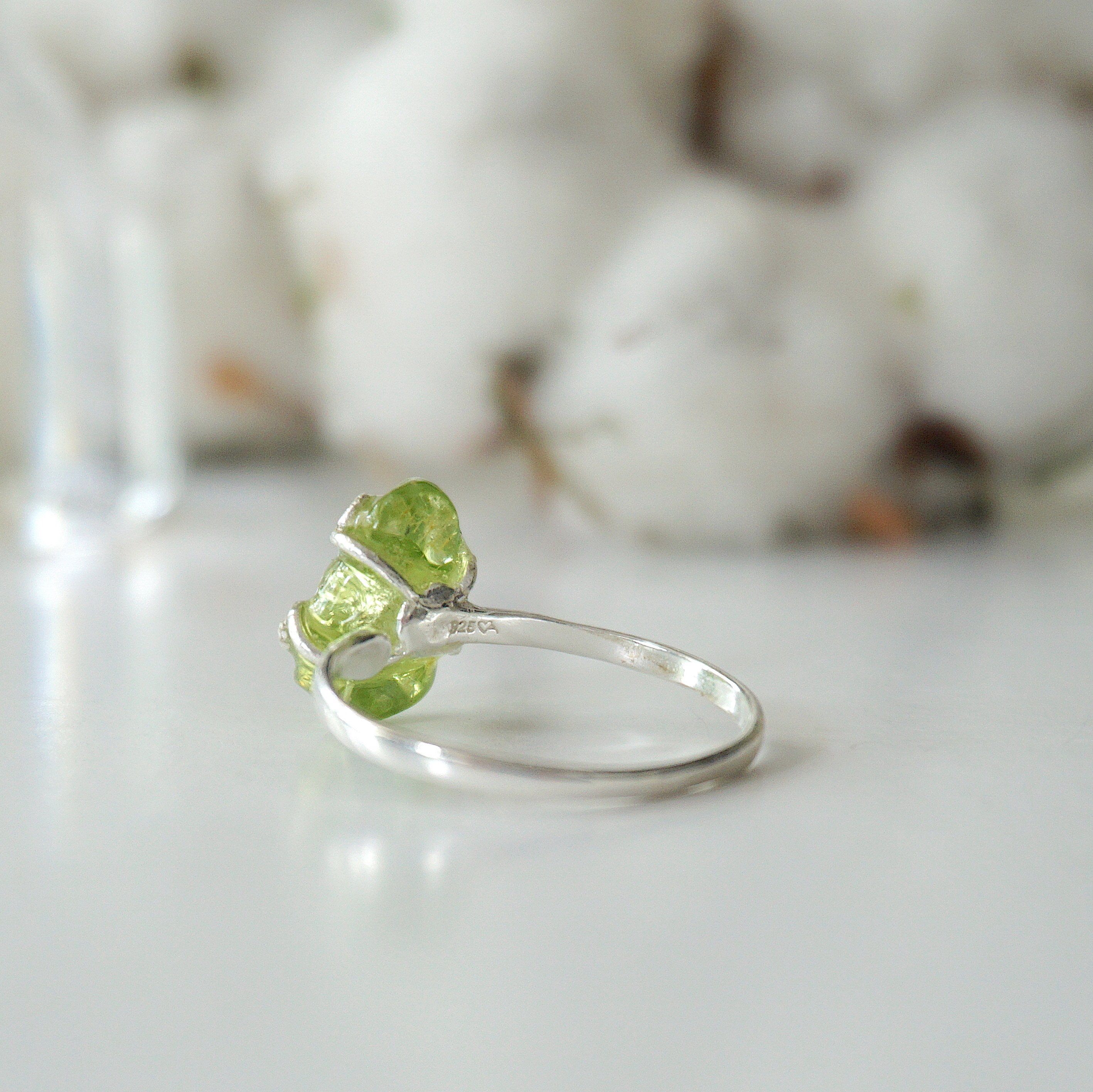 Raw Green Peridot Crystal Adjustable Ring in Sterling Silver - Perfect for Boho Jewelry, Healing Crystal Gifts & Everyday Wear