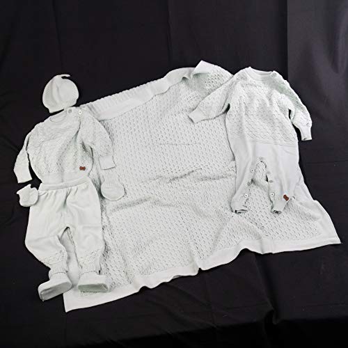Soft Knit Newborn Baby Set with Gray & Green Buttons – Perfect for Baby Showers, Newborn Photography & Gifts