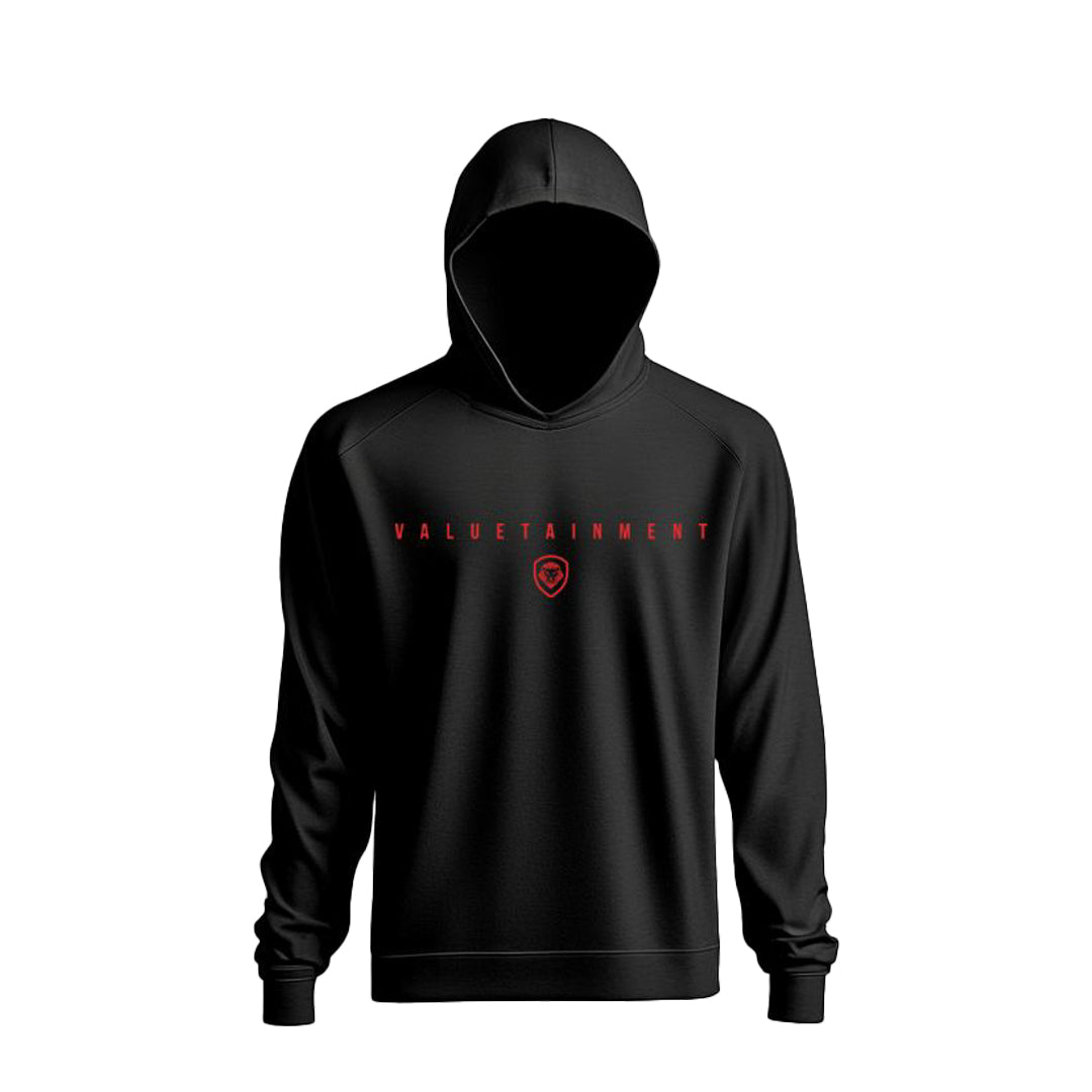 Valuetainment Black & Red Lion Shield Performance Hoodie - Men's Athletic Pullover for Gym, Running & Outdoor Activities